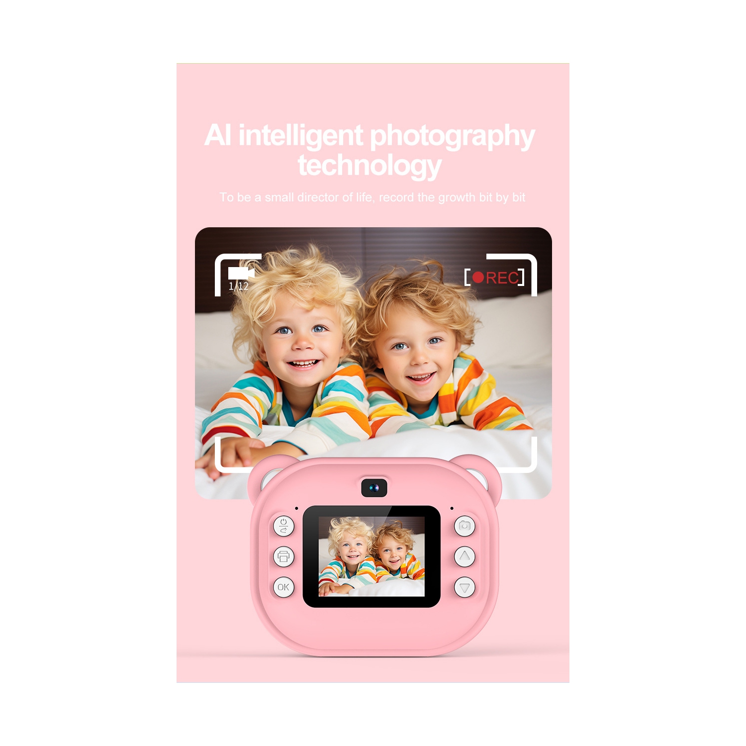 New children's Polaroid, printing camera, HD dual-lens photo and video toy, 4MP HD 1080P - green + 32G