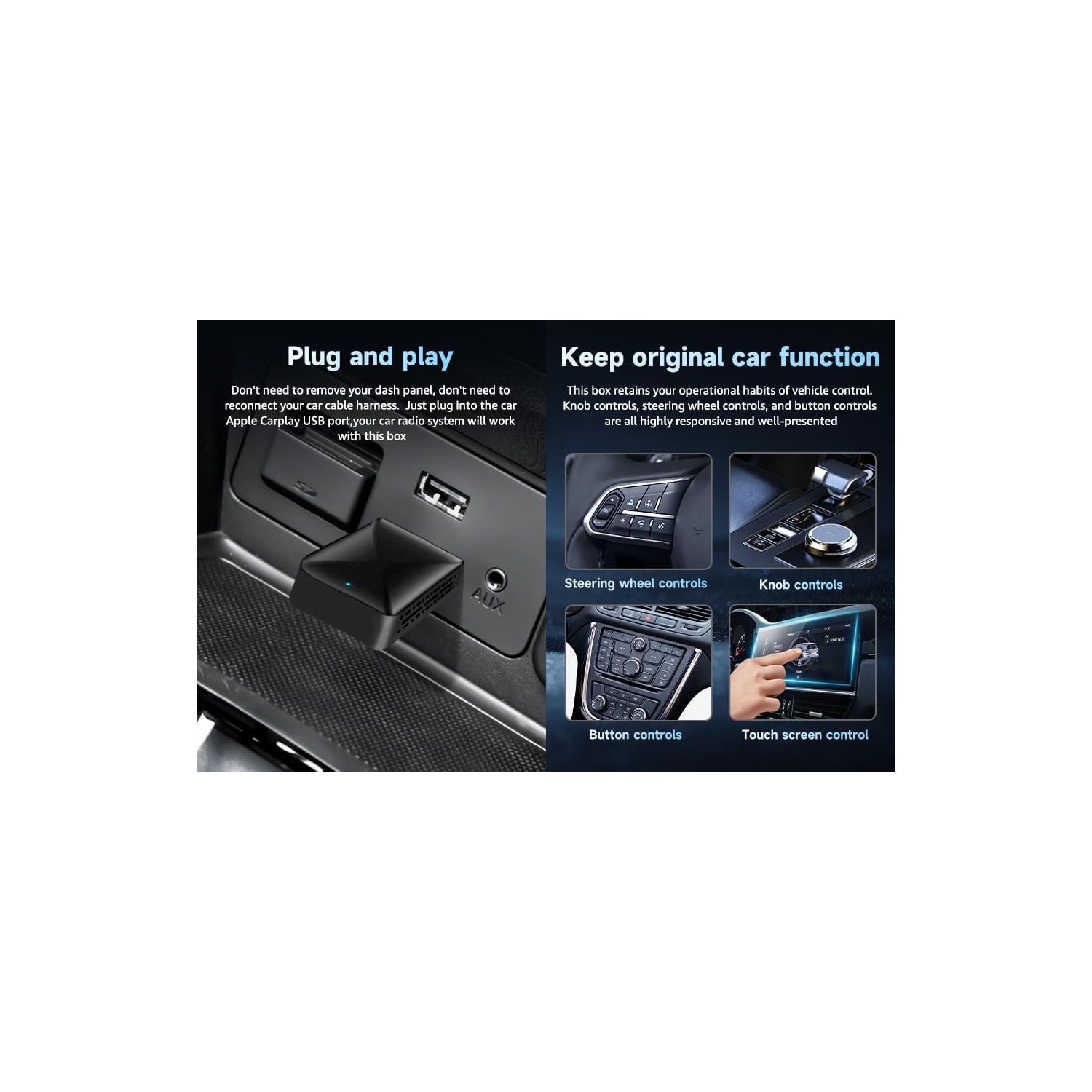 Adaptateur CarPlay sans fil 2 en 1 et adaptateur sans fil Android Auto pour compatibilité USB A/USB C CarPlay avec fil d'origine, connexion rapide