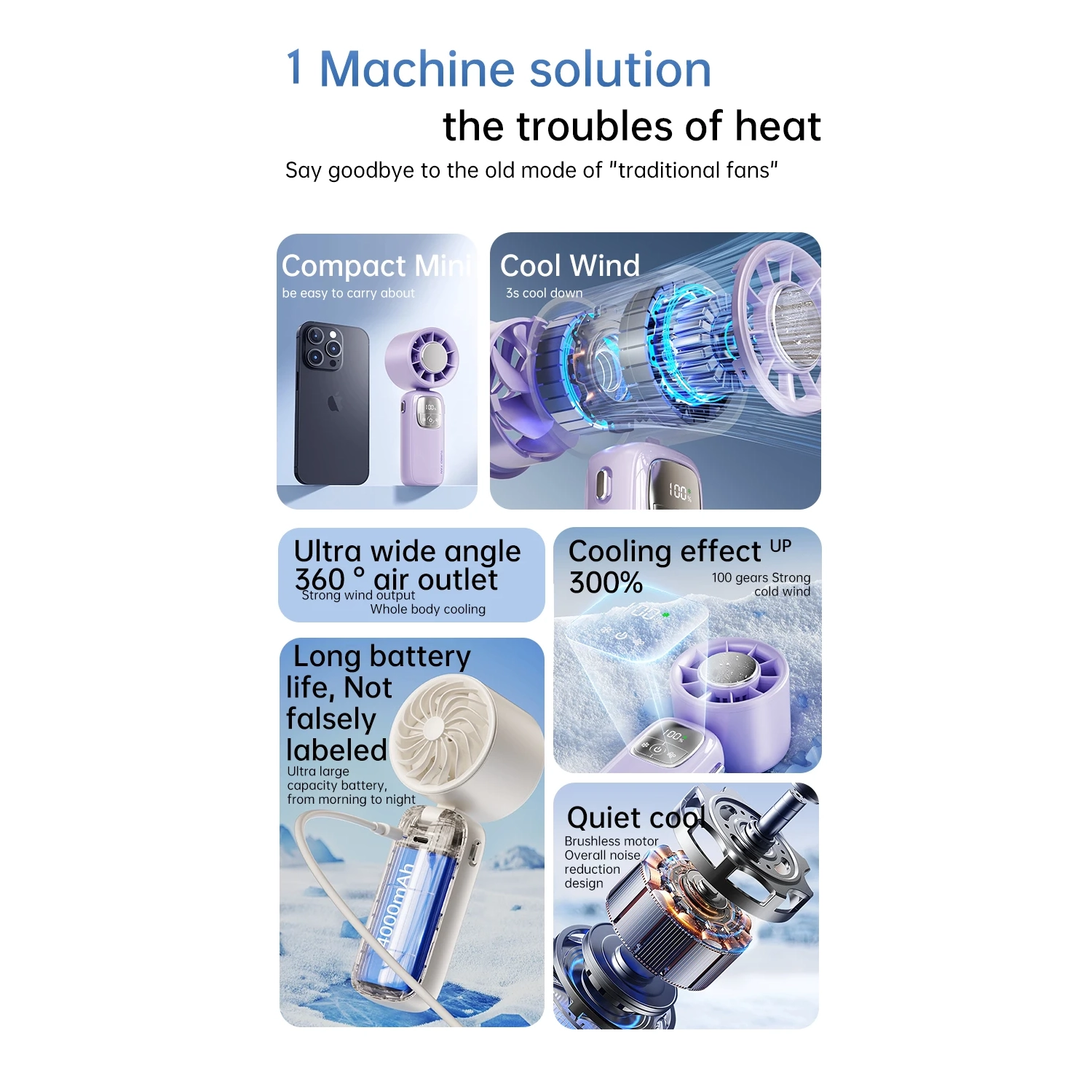 Semiconductor refrigeration handheld fan, turbo high-speed violent fan folding ice compress charging small wind, outdoor travel office portable