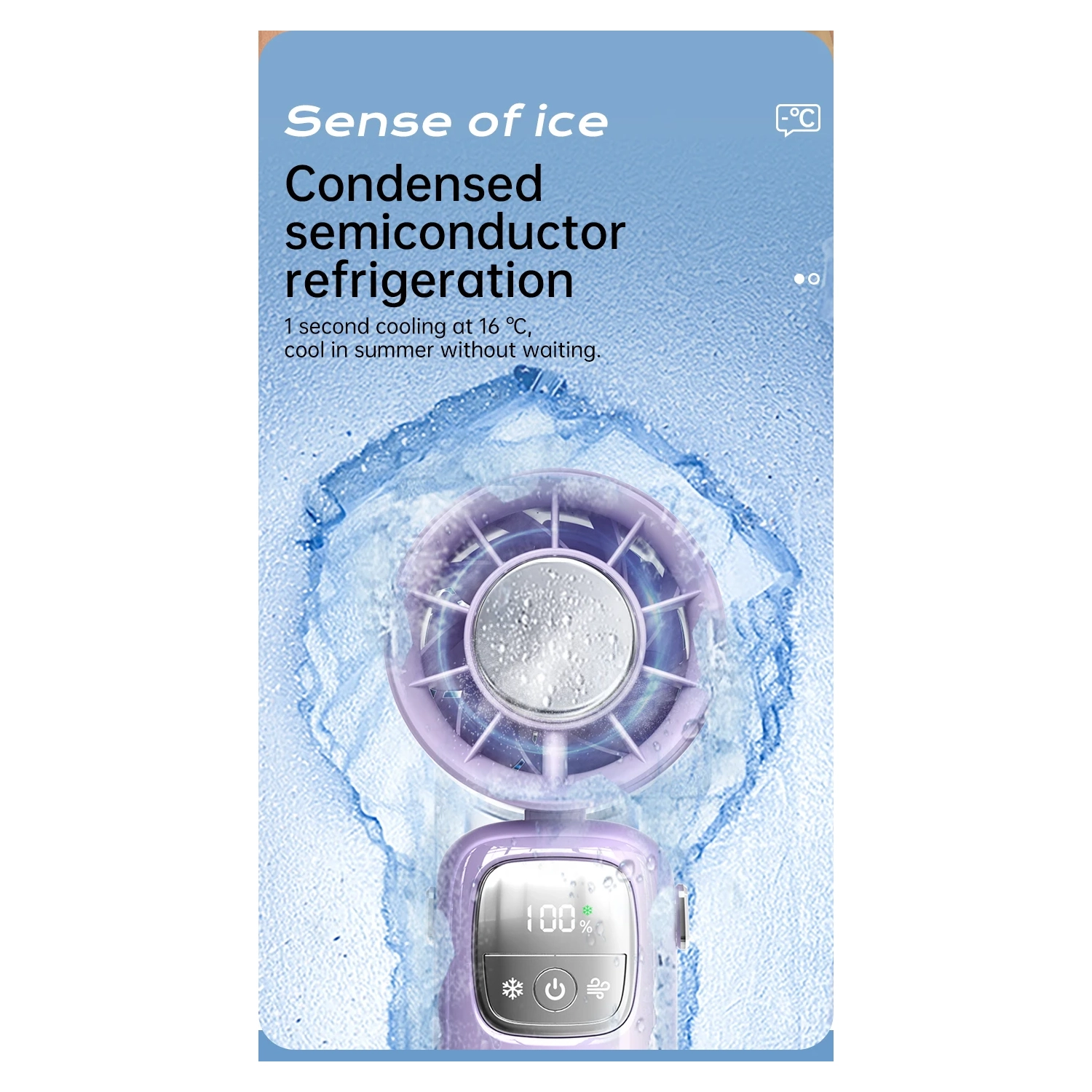 Ventilateur portatif de réfrigération à semi-conducteur, ventilateur turbo haute vitesse violent compresse de glace pliante pour le petit vent,