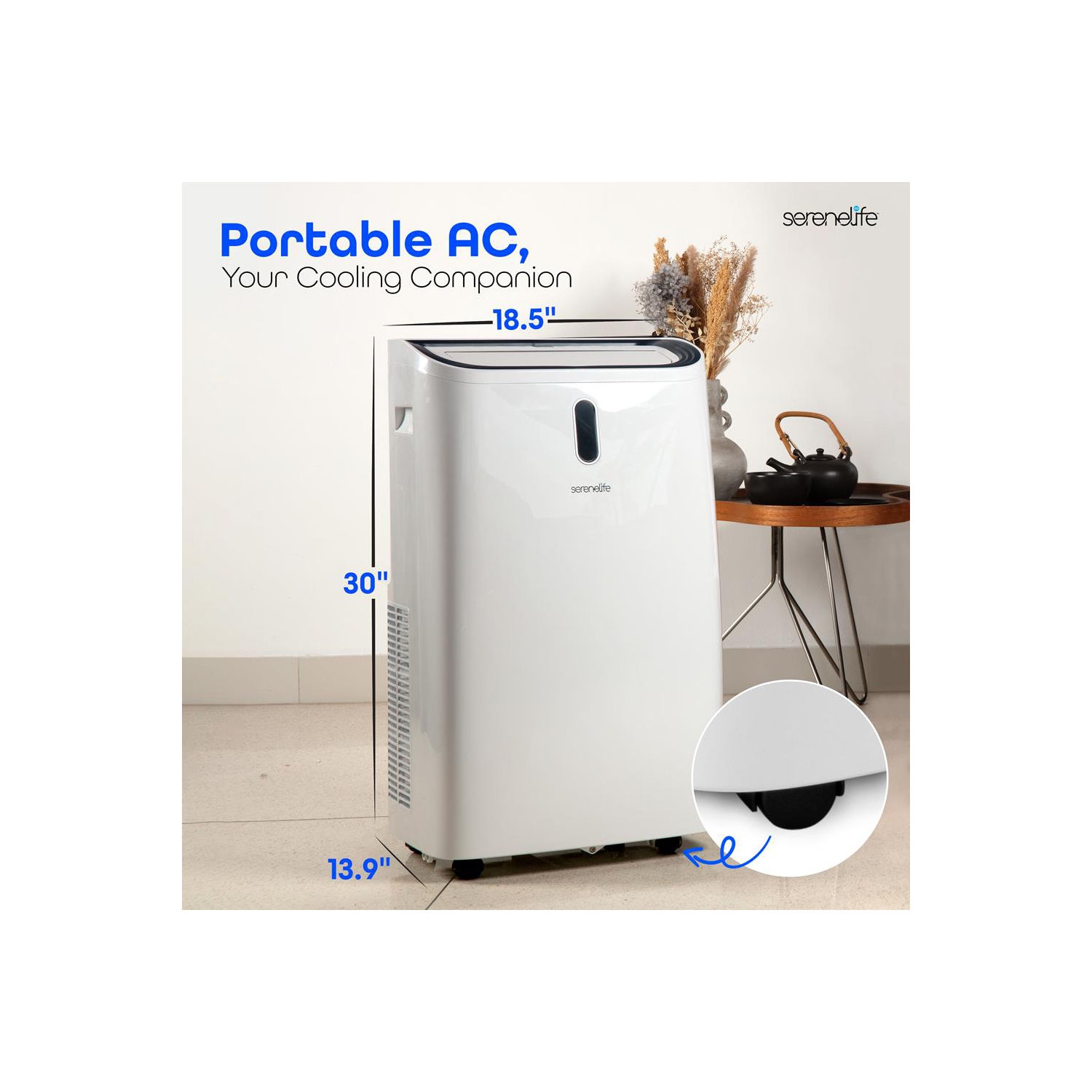 SereneLife Portable AC 12000 BTU, 3-in-1 Cooling, Dehumidifier And Fan Modes, Compact Standing Air Conditioner, Energy Efficient 380 Sq. Ft. Climate