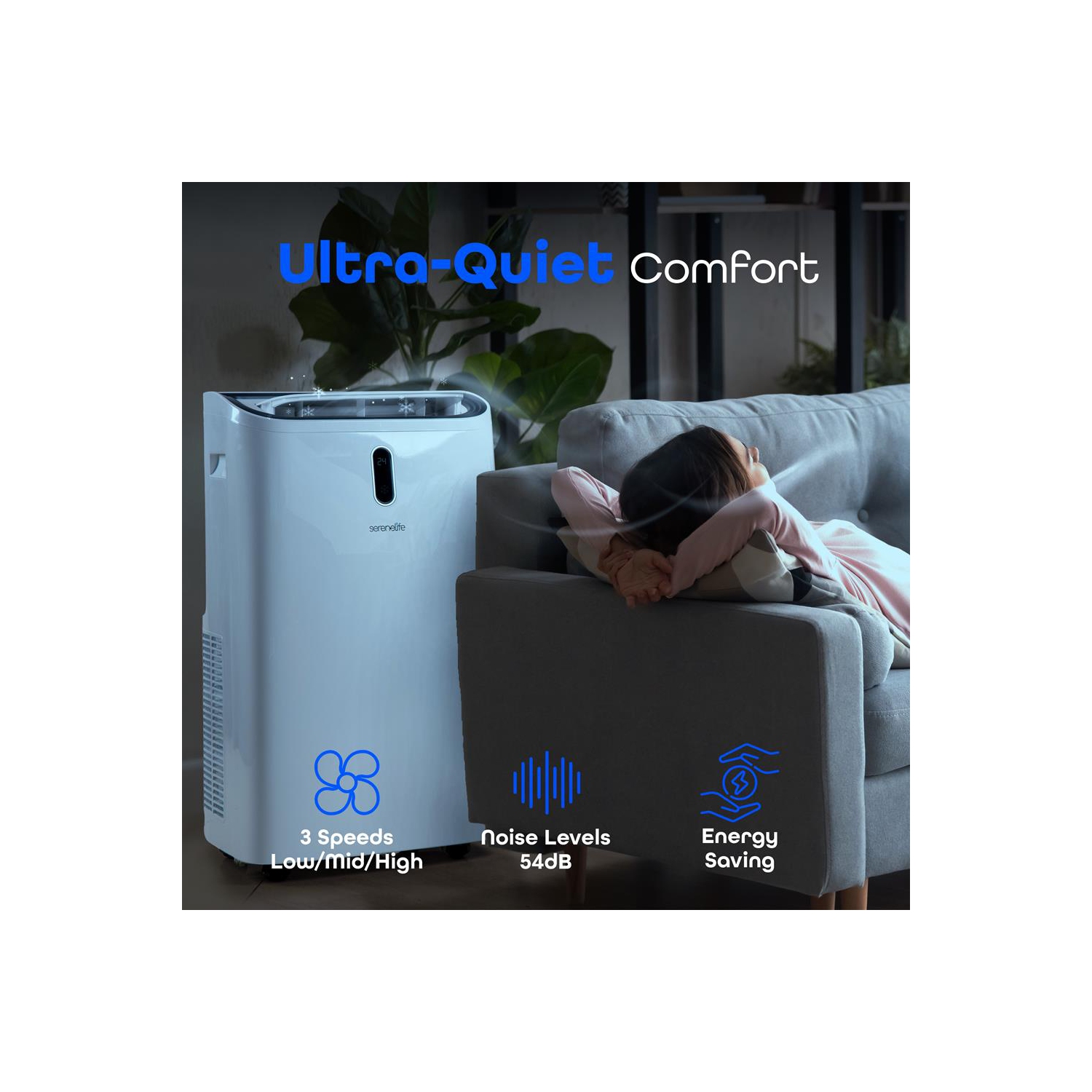 SereneLife Portable AC 12000 BTU, 3-in-1 Cooling, Dehumidifier And Fan Modes, Compact Standing Air Conditioner, Energy Efficient 380 Sq. Ft. Climate