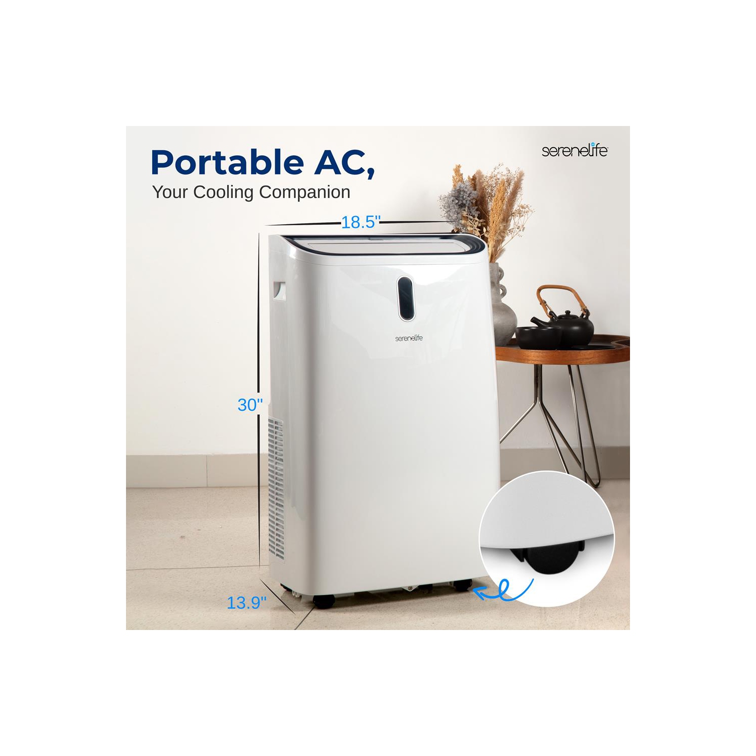SereneLife Portable AC 14000 BTU, 3-in-1 Cooling, Dehumidifier And Fan Modes, Compact Standing Air Conditioner, Energy Efficient 400 Sq. Ft. Climate
