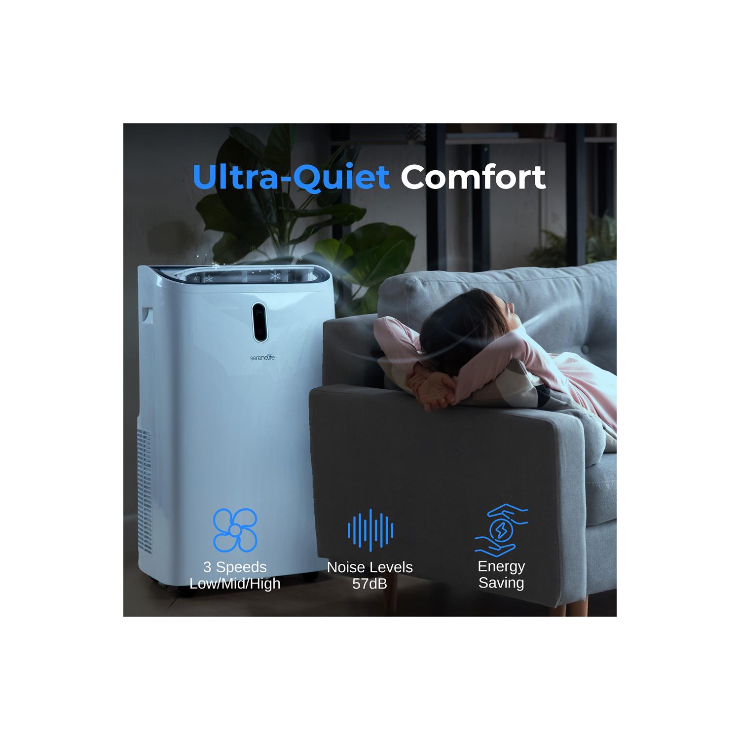 SereneLife Portable AC 14000 BTU, 3-in-1 Cooling, Dehumidifier And Fan Modes, Compact Standing Air Conditioner, Energy Efficient 400 Sq. Ft. Climate