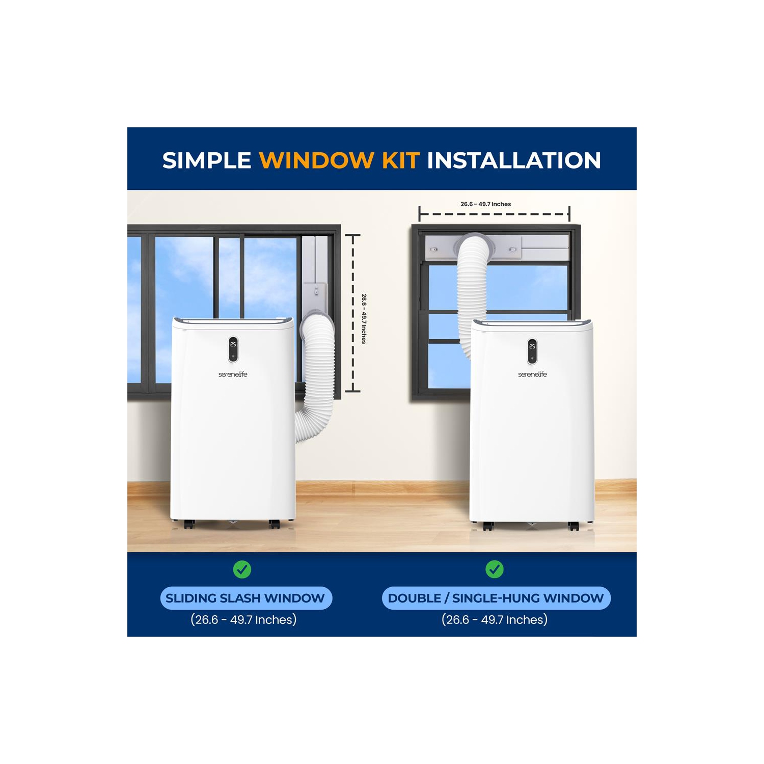 SereneLife Portable AC 14000 BTU, 3-in-1 Cooling, Dehumidifier And Fan Modes, Compact Standing Air Conditioner, Energy Efficient 400 Sq. Ft. Climate