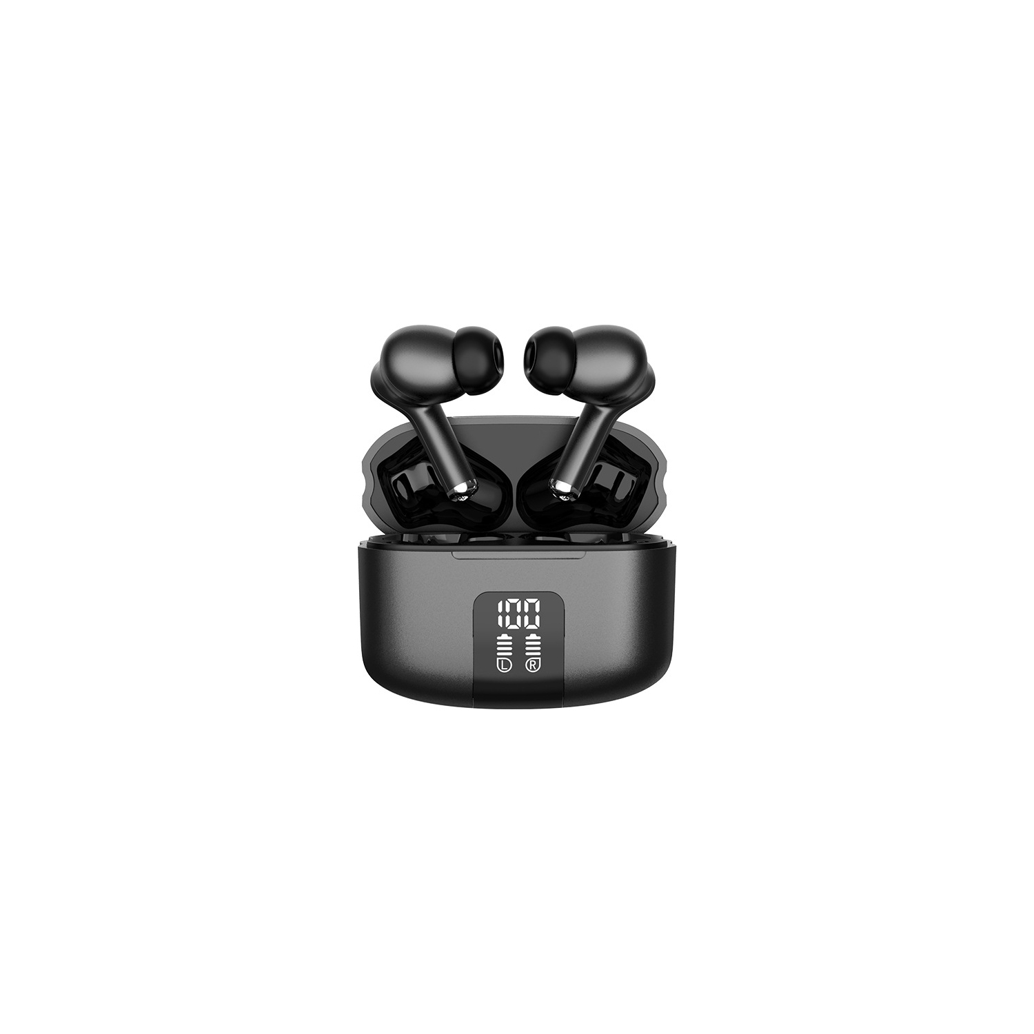 Oreillette Bluetooth sans fil, écouteurs bouton Bluetooth 5,3, réduction du bruit des appels ENC à quatre marques, écran LED IPX5 étanche - noir