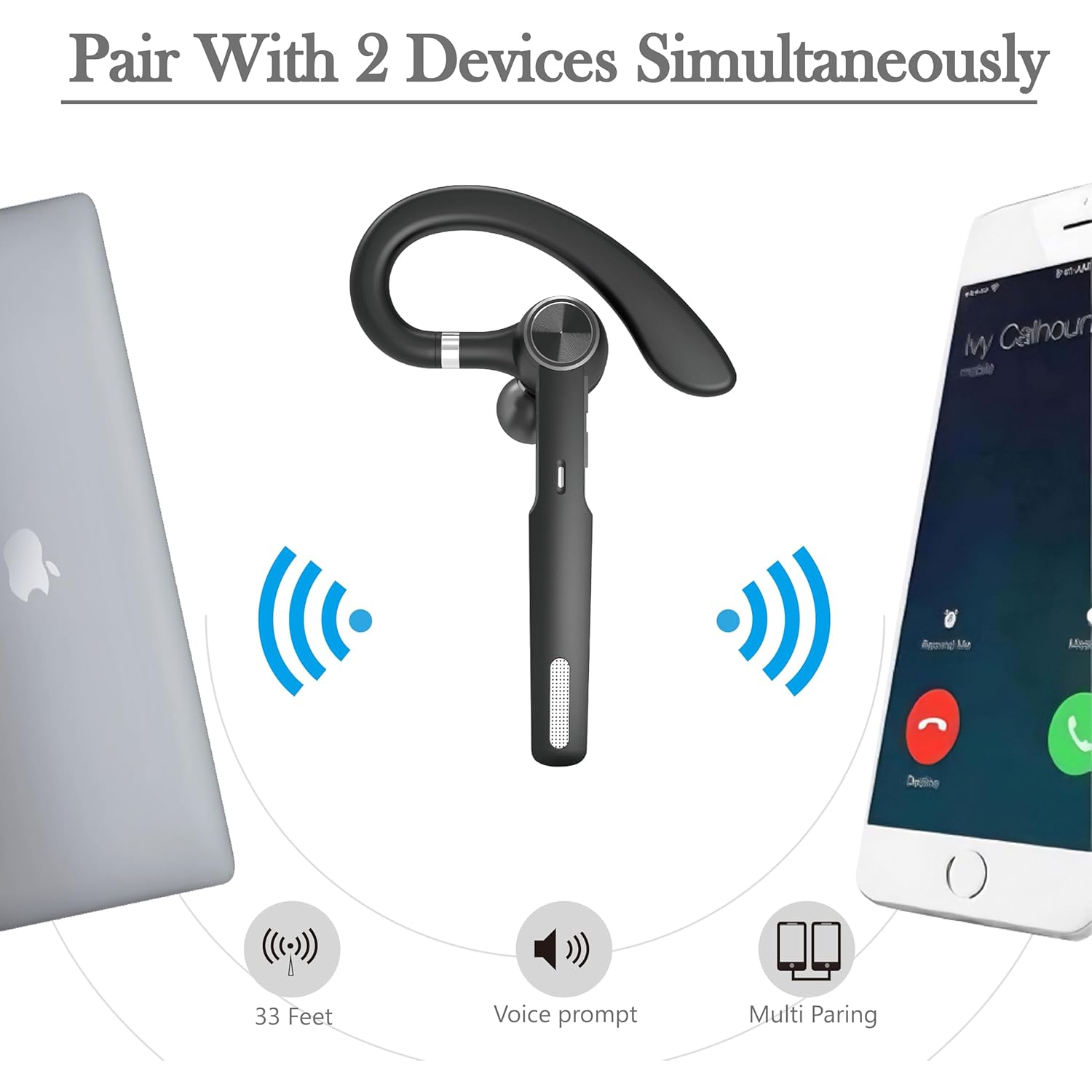 Bluetooth headset, lightweight hands-free headset with microphone, single-ear conduction headset, business office telephone headset