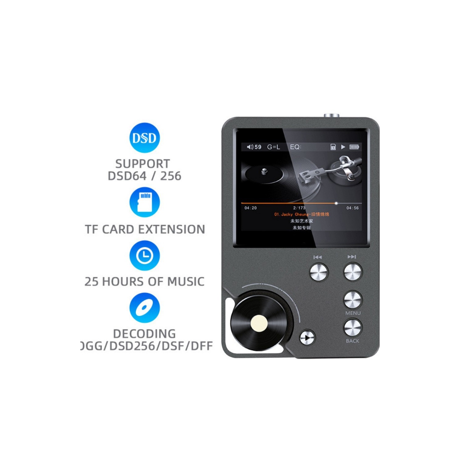 MASTER HIFI Lecteur de musique DSD256 haute fidélité sport voiture MP3 professionnelle Walkman voiture portative - argent gris 128&nbsp;Go