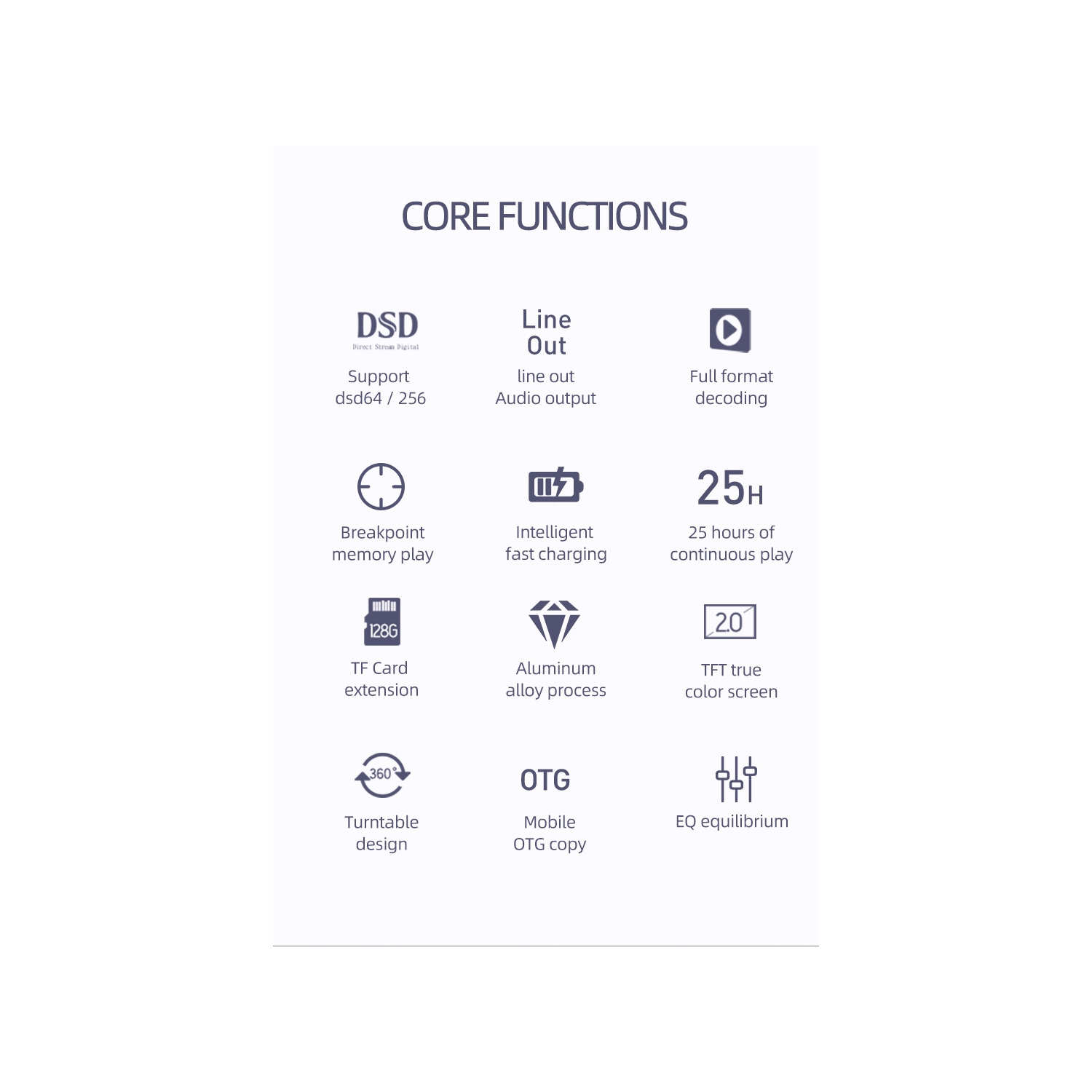 MASTER HIFI Lecteur de musique DSD256 haute fidélité sport voiture MP3 professionnelle Walkman voiture portative - argent gris 64&nbsp;Go