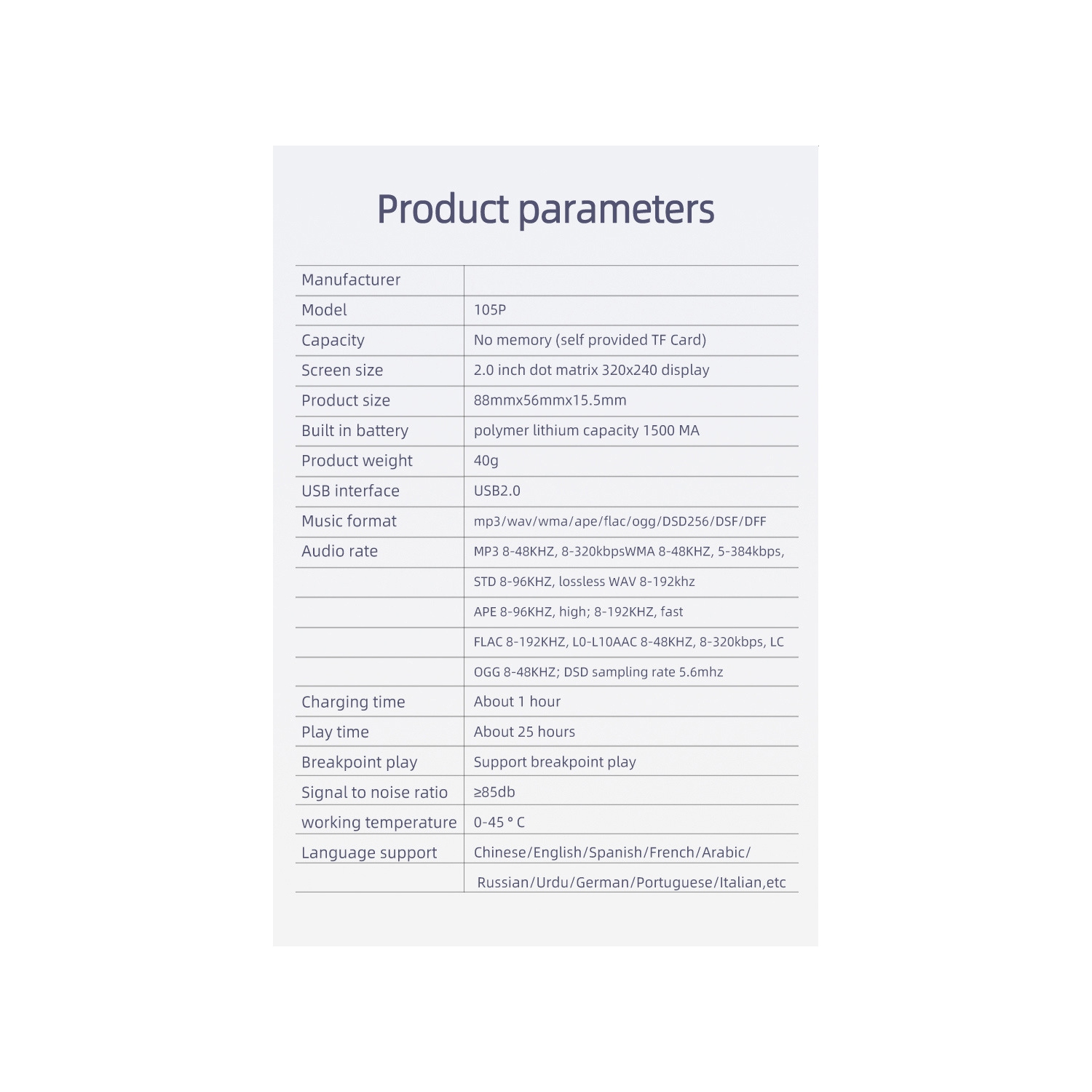 MASTER HIFI Lecteur de musique DSD256 haute fidélité sport voiture MP3 professionnelle Walkman voiture portative - argent gris 64&nbsp;Go