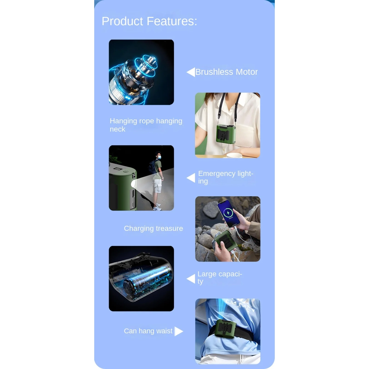 New ultra-long battery life waist-mounted fan Portable waist-mounted cooling neck-mounted fan with 10000mAh battery High-power outdoor camping