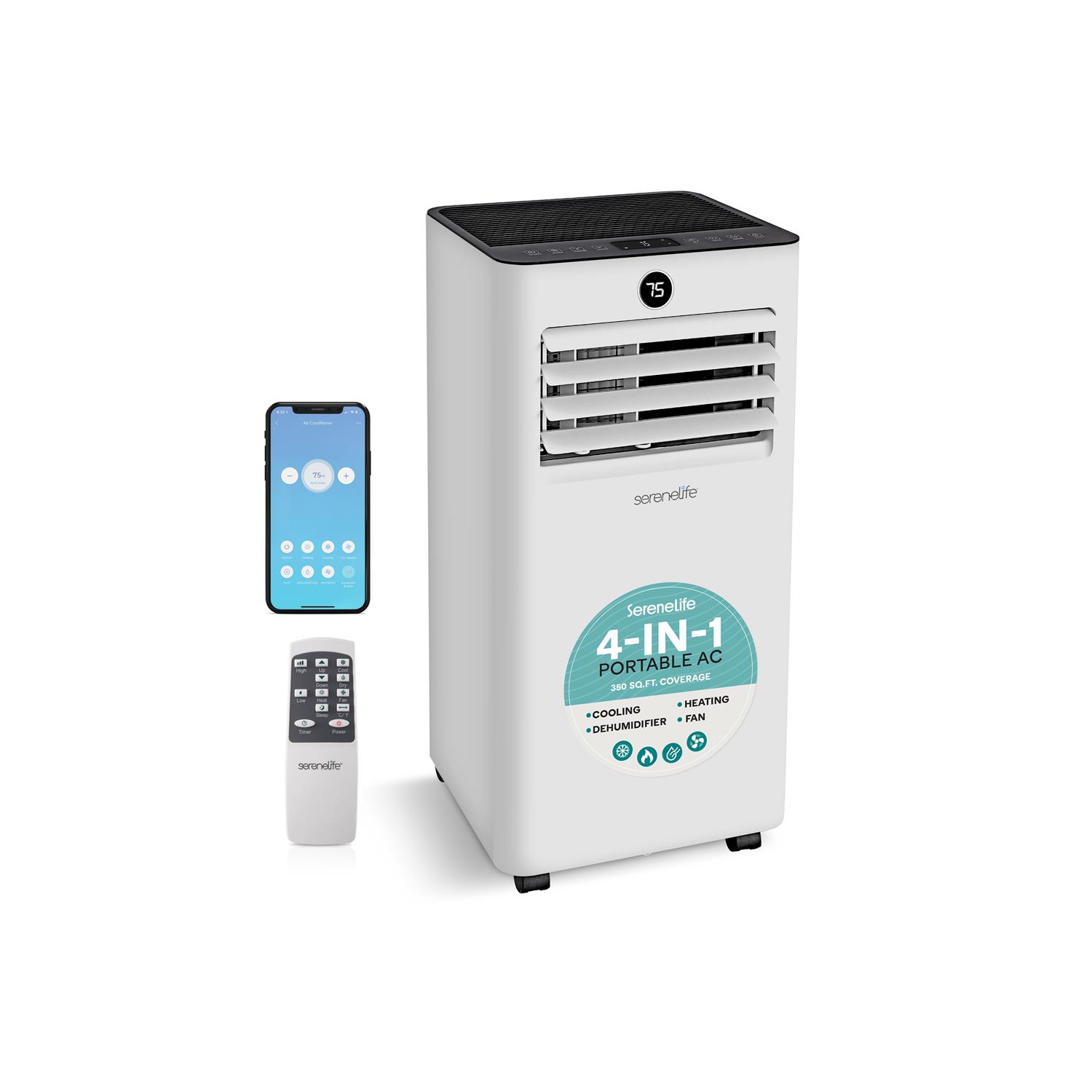 SereneLife – Climatiseur et radiateur portatif 8000&nbsp;BTU, petit climatiseur avec déshumidificateur et ventilateur, fonction Wi-Fi, mini