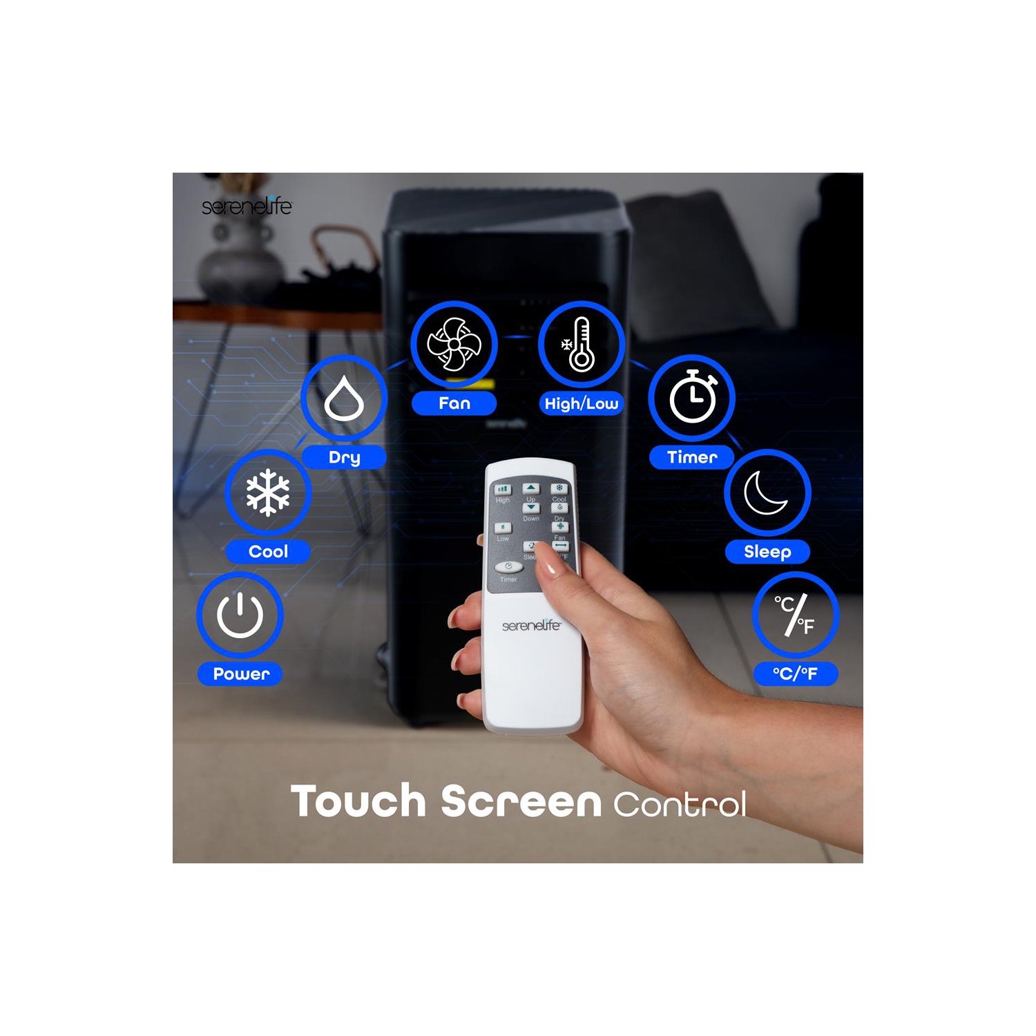 SereneLife Portable AC 8000 BTU, 3-in-1 Cooling, Dehumidifier and Fan Modes, Compact Standing Air Conditioner for 300 Sq. Ft., Energy Efficient, with