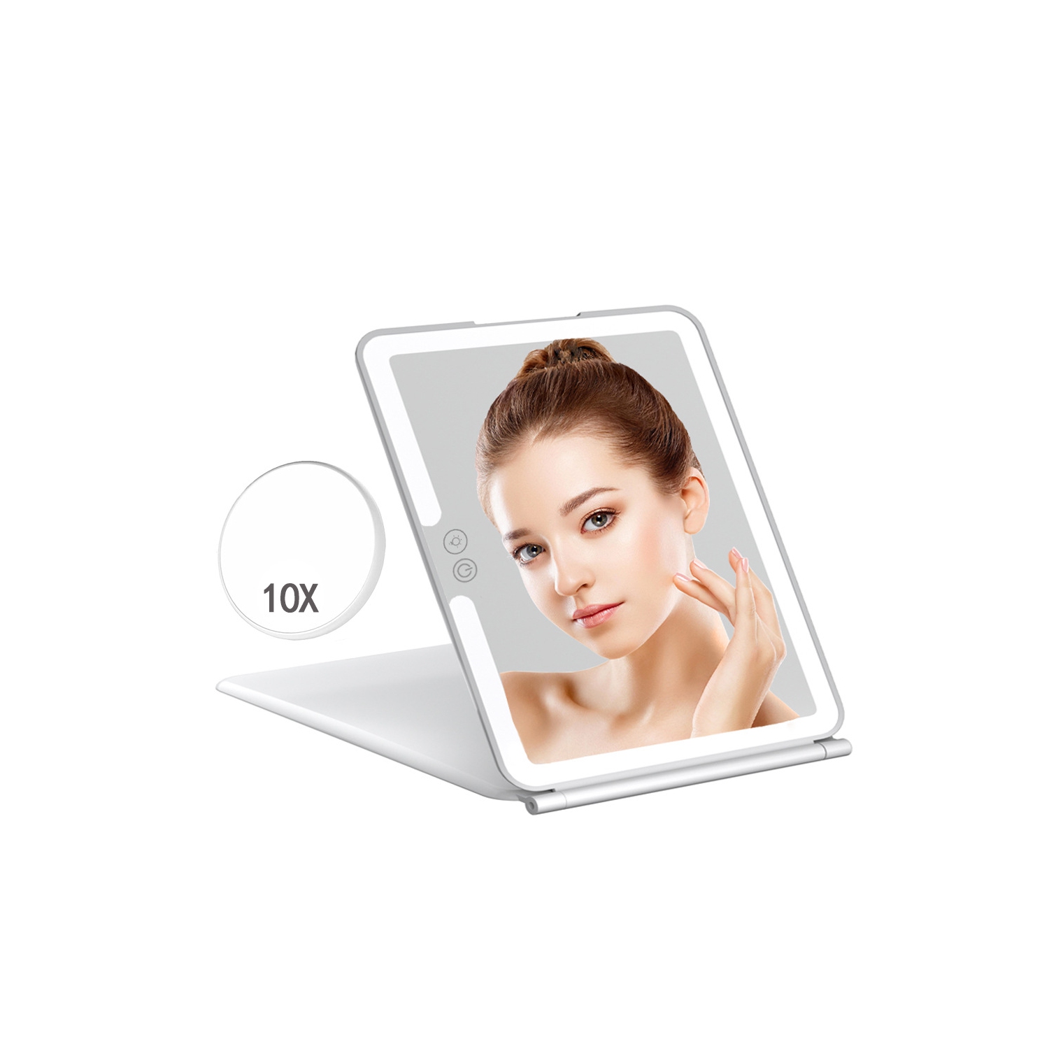 10x Magnification Folding Makeup Mirror, USB Rechargeable Dimmable Travel Mirror for Home Use