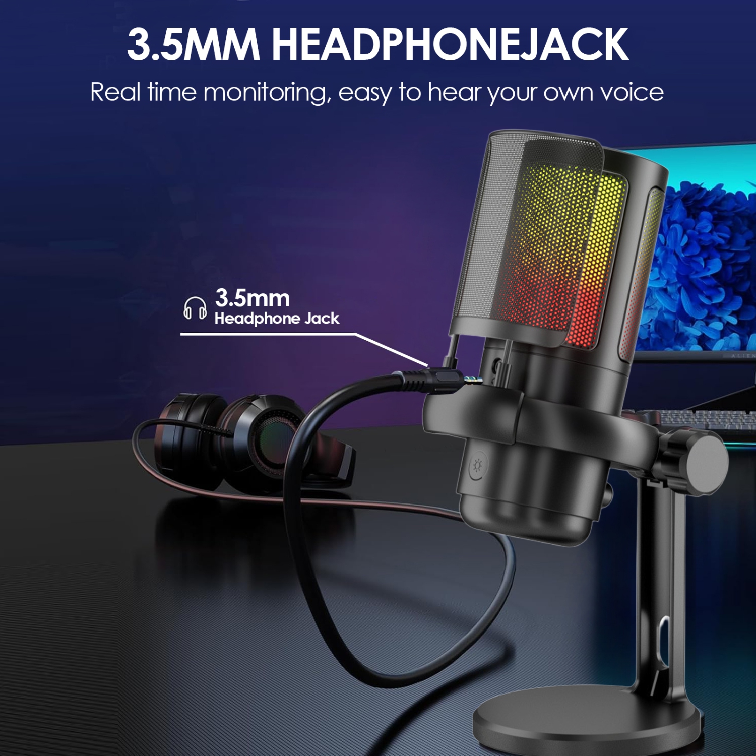 RGB Condenser Microphone, Studio Microphone for Live Streaming, Karaoke, and Recording