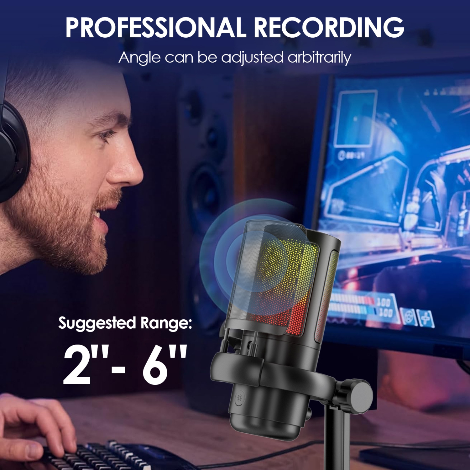 RGB Condenser Microphone, Studio Microphone for Live Streaming, Karaoke, and Recording