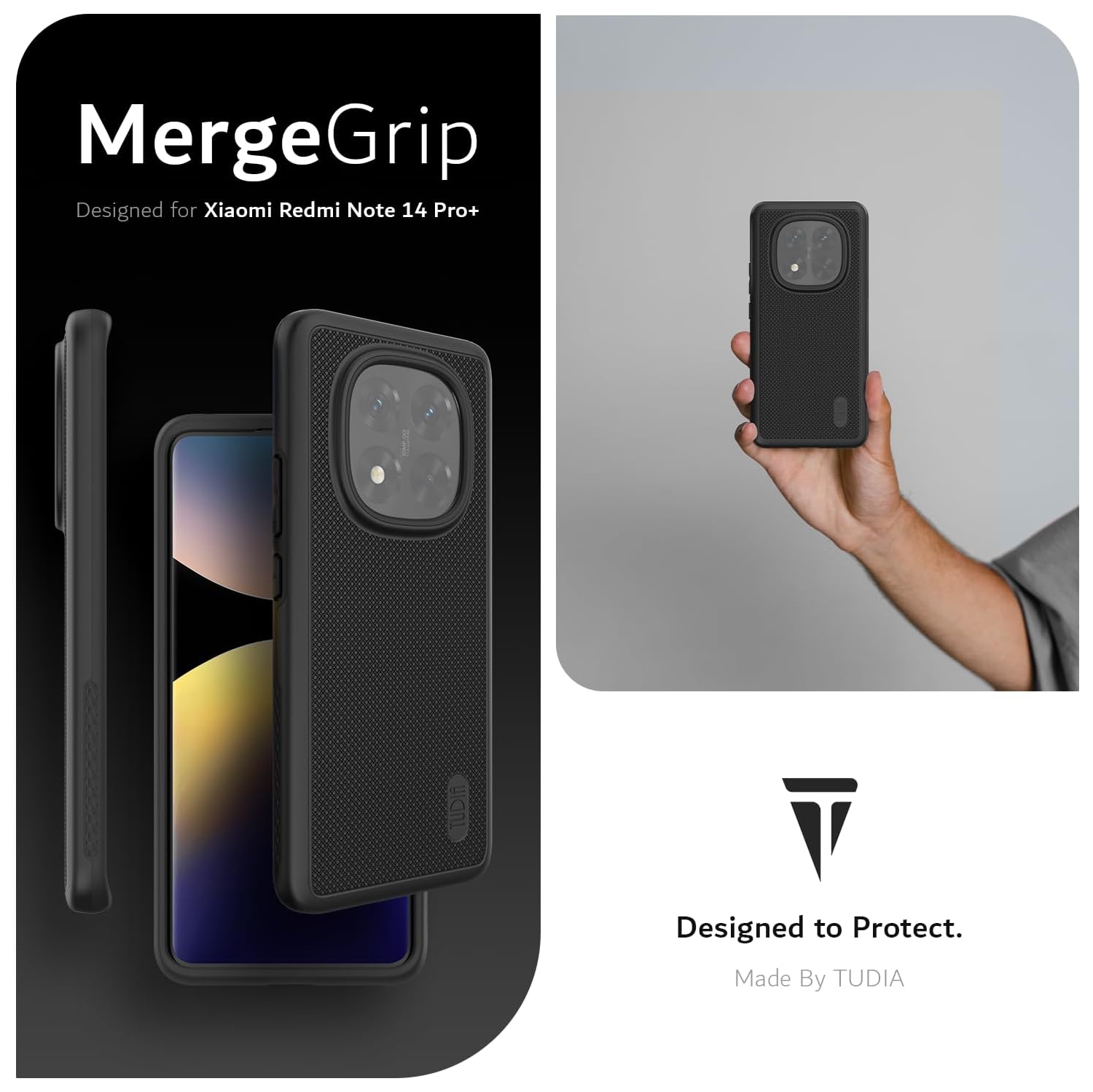 TUDIA MergeGrip Xiaomi Redmi Note 14 Pro Plus 5G Case 2025 - Black