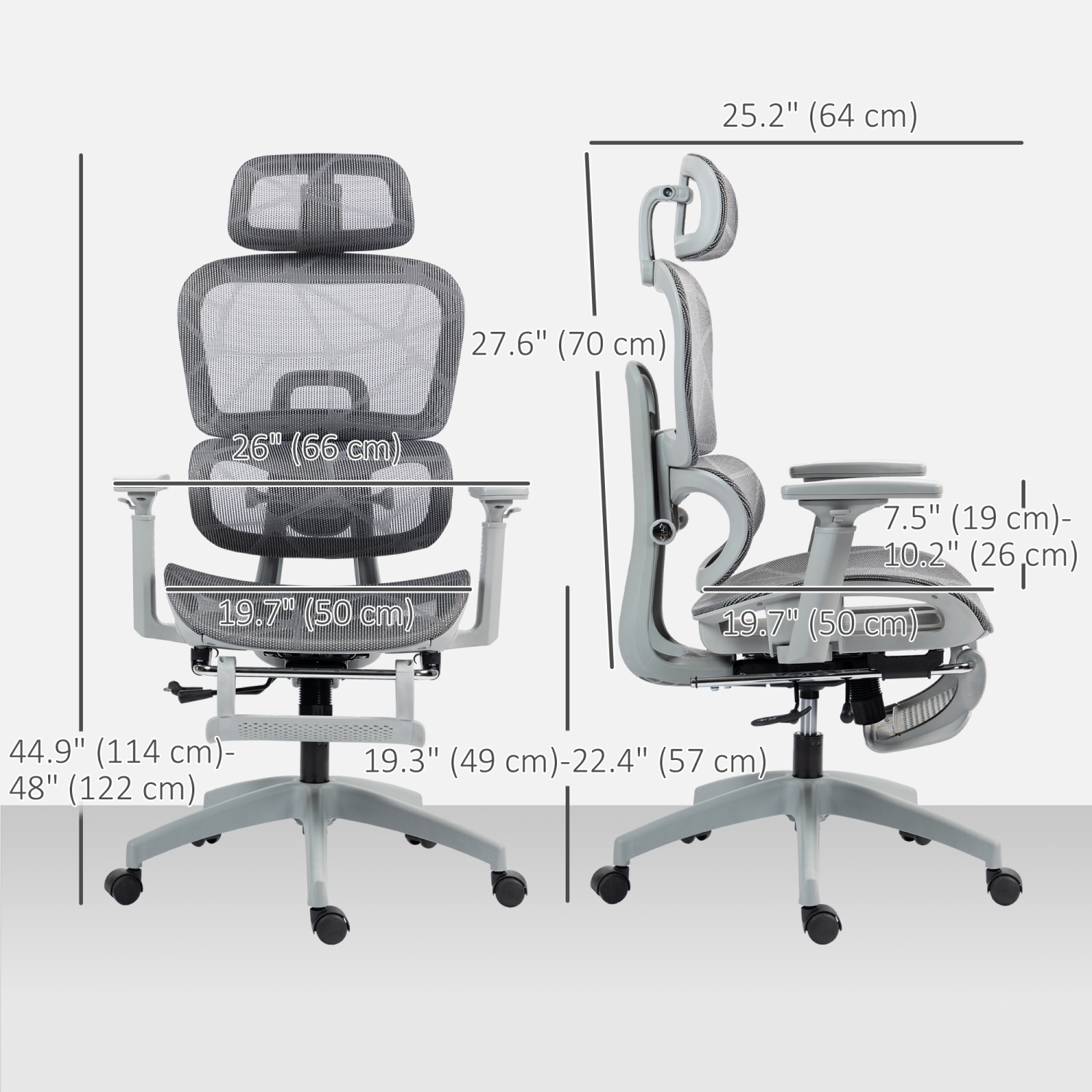 HOMCOM Ergonomic Mesh Office Chair with 3D Armrest, High Back Desk Chair with Lumbar Support, 135° Reclining, Adjustable Headrest, Footrest, Height