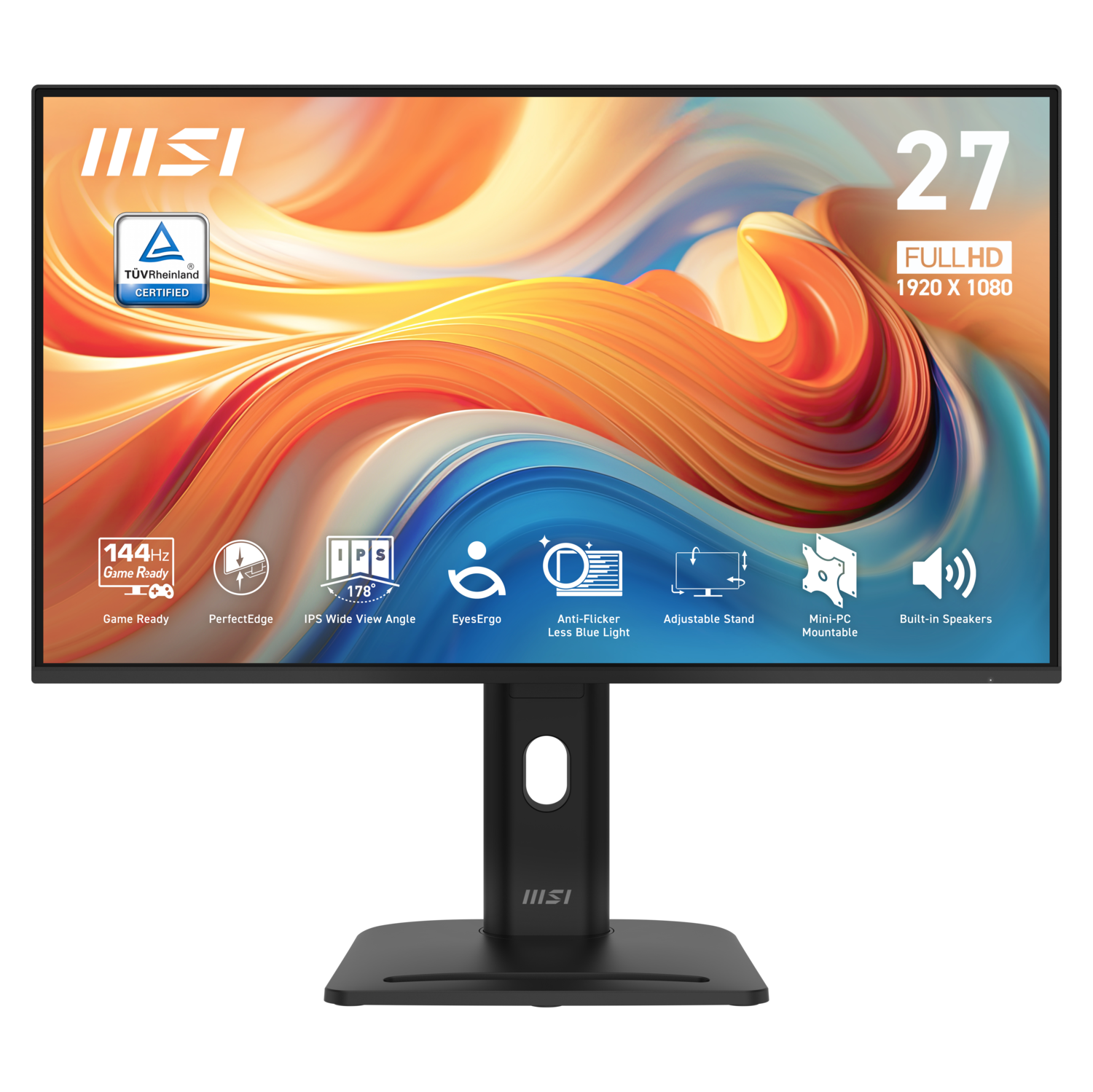 MSI 27" 1920 x 1080 144Hz 1ms (MPRT) / 4ms (GTG) IPS Monitor Tilt Swivel Height and Pivot adjustable, Speaker (PRO MP275PG E14)