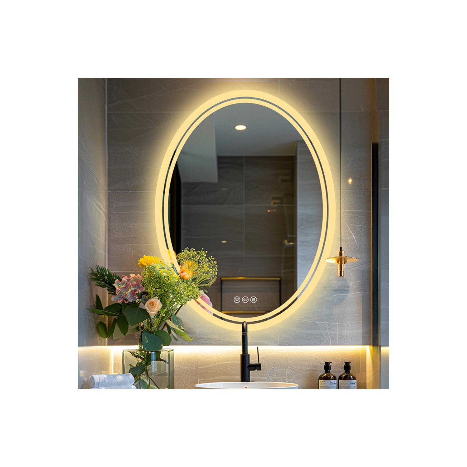 LUVODI 24 x 32 Inch Oval LED Bathroom Mirror Anti-Fog 3 Colors Light Dimmable Wall Mounted Lighted Bathroom Vanity Mirror Smart Makeup Mirror Touch