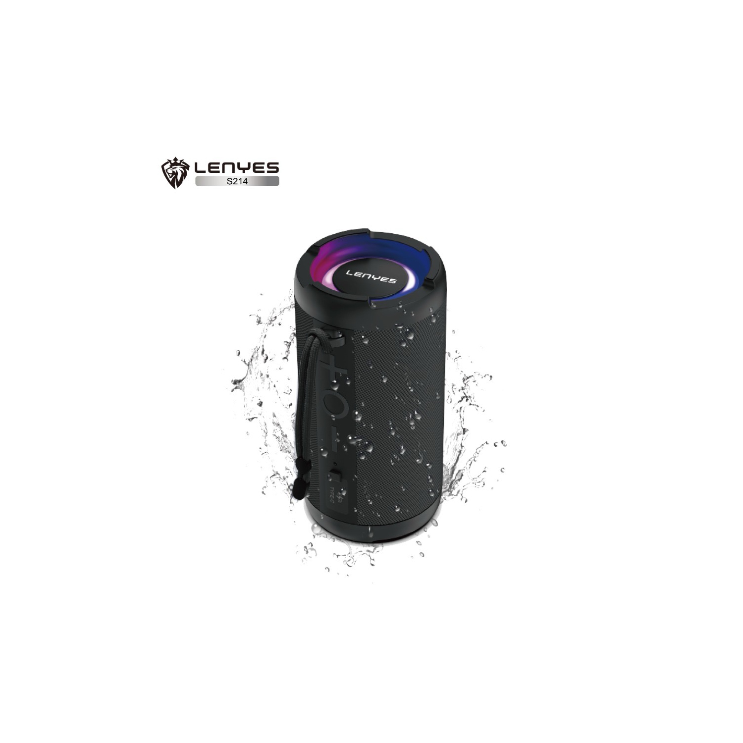 LENYES S214 Outdoor Speaker | 20 W Dual-Driver • BT 5.3 Low-Latency • IPX7 Waterproof • RGB Mood Ring & Dual-Side Logo • 1500 mAh = 10 h Play • TWS
