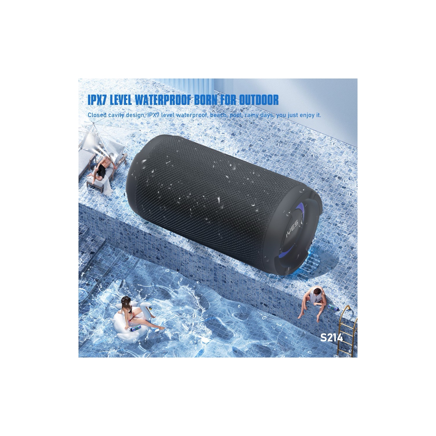 LENYES S214 Outdoor Speaker | 20 W Dual-Driver • BT 5.3 Low-Latency • IPX7 Waterproof • RGB Mood Ring & Dual-Side Logo • 1500 mAh = 10 h Play • TWS