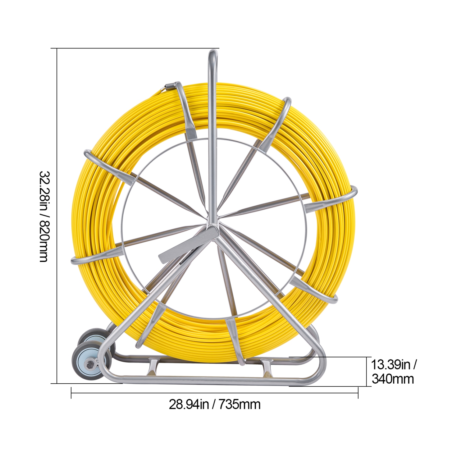 VEVOR 656 ft, 5/16 inFish Tape Fiberglass, Duct Rodder Fishtape Wire Puller, Cable Running Rod with Steel Reel Stand, 3 Pulling Heads, Fishing Tools