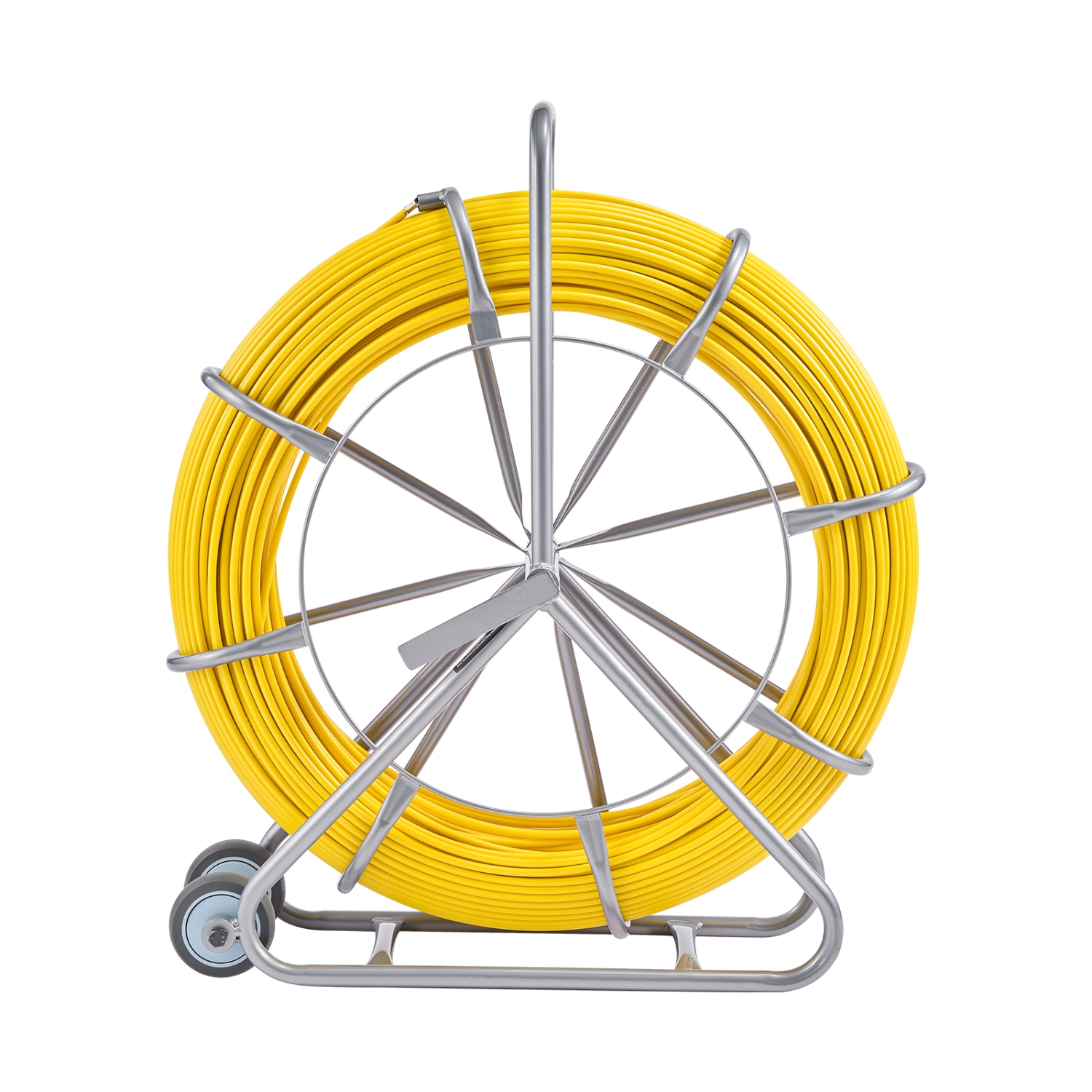 VEVOR 656 ft, 5/16 inFish Tape Fiberglass, Duct Rodder Fishtape Wire Puller, Cable Running Rod with Steel Reel Stand, 3 Pulling Heads, Fishing Tools