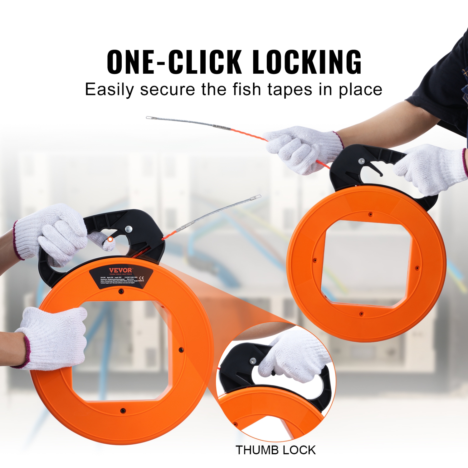 VEVOR 100-foot, 1/4-inch Fish Tape, PET Wire Puller with Optimized Housing and Handle, Easy-to-Use Cable Puller Tool, Flexible Wire Fishing Tools for