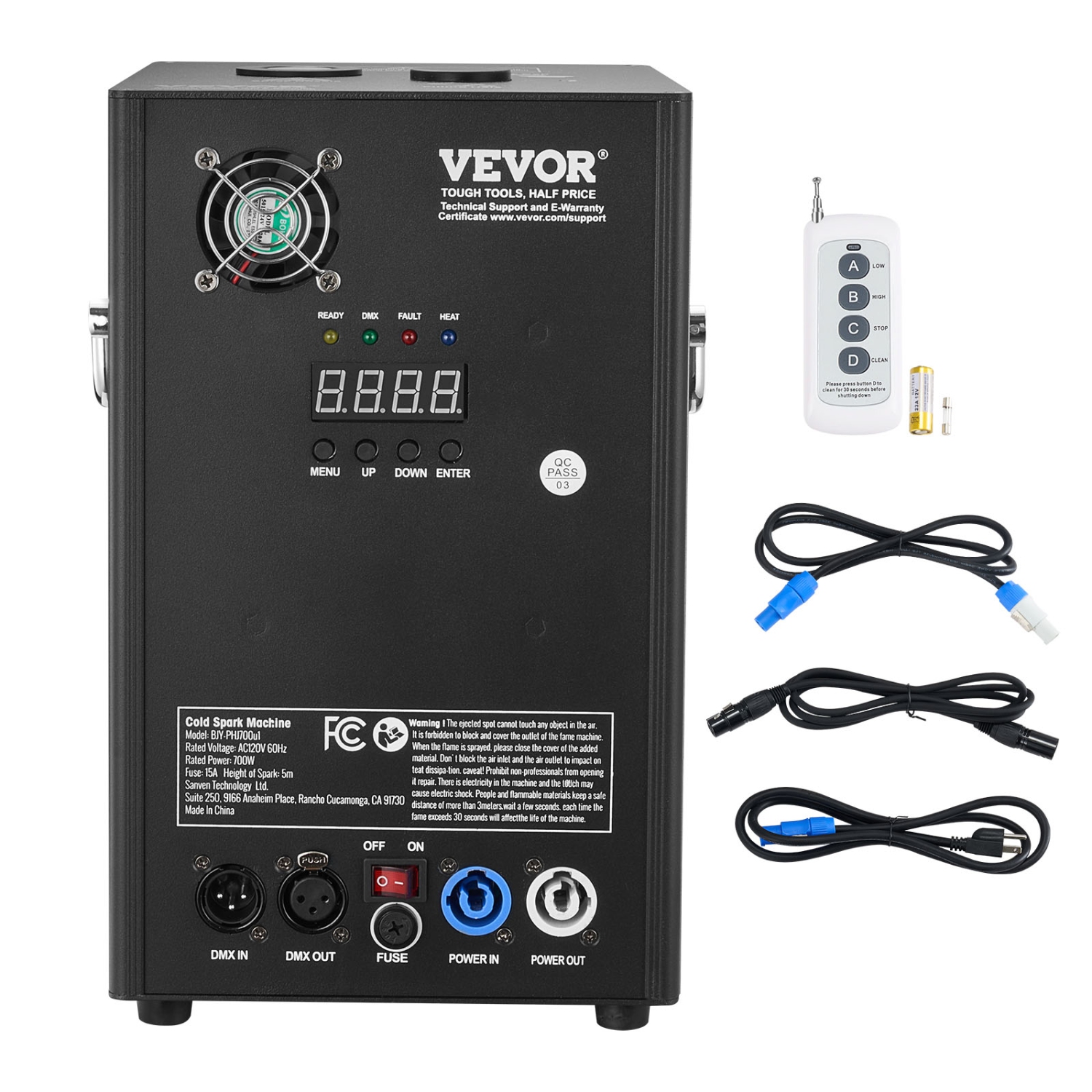 VEVOR 700W Cold Spark Machine, Fireworks Controller, 6.6-16.4ft Adjustable Height, with Advanced DMX System,LED Screen,Portable Handle,HeavyDuty Aluminum Alloy for Stage DJ Wedding