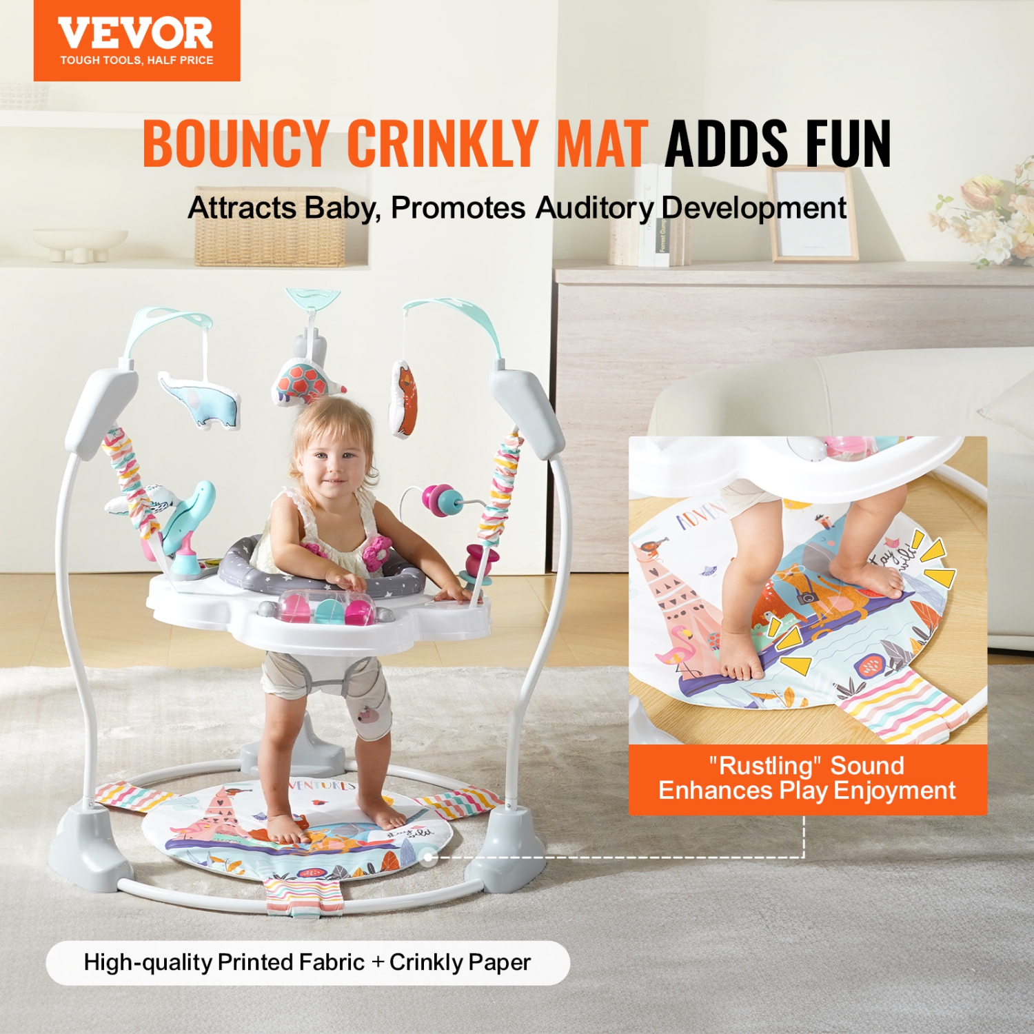 VEVOR 360° Rotation Baby Bouncer, Baby Activity Center Adjustable Height, Toddler Play Jumper with Developmental Toys, Music Lights,Baby SpaceSaver