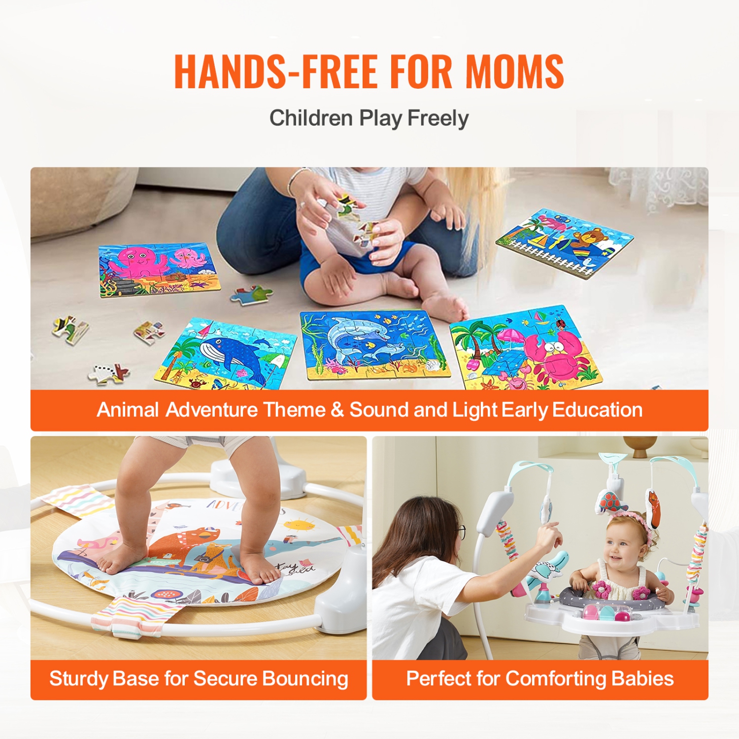 VEVOR 360° Rotation Baby Bouncer, Baby Activity Center Adjustable Height, Toddler Play Jumper with Developmental Toys, Music Lights,Baby SpaceSaver