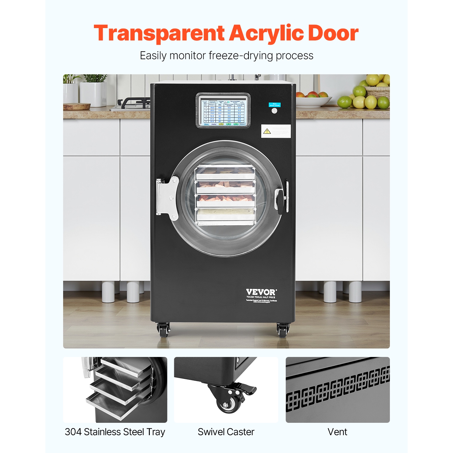 Sécheuse à vide VEVOR Freeze, sèche-linge de 8,8 à 13,2 LB avec plateaux à 4 couches, pompe à vide, minuterie réglable et contrôle de la température,