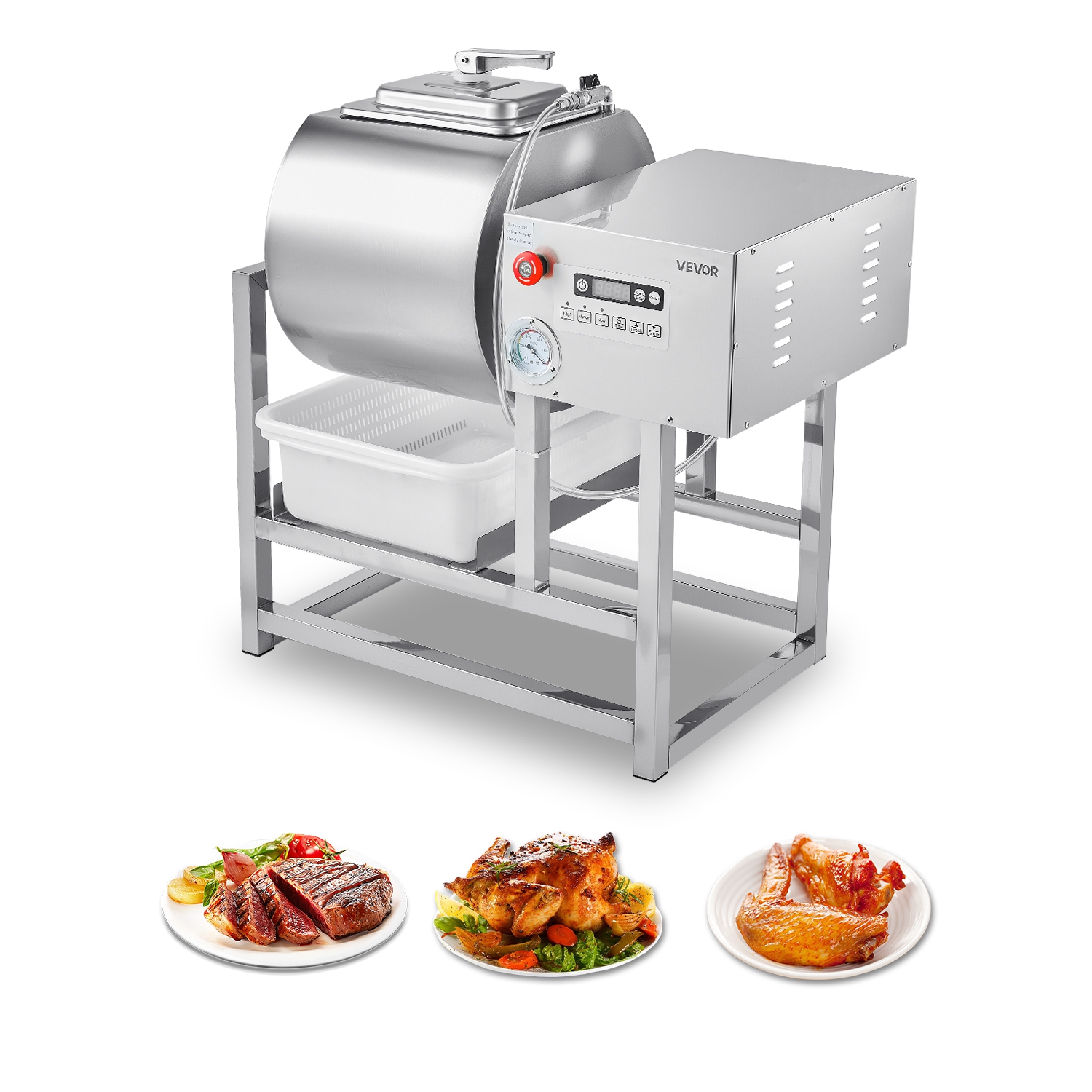 VEVOR 40L Commercial Meat Tumbler Marinator, Vacuum Tumbler Marinating Machine with Bidirectional Rotation and 3-Speed, Stainless Steel Vacuum Curing