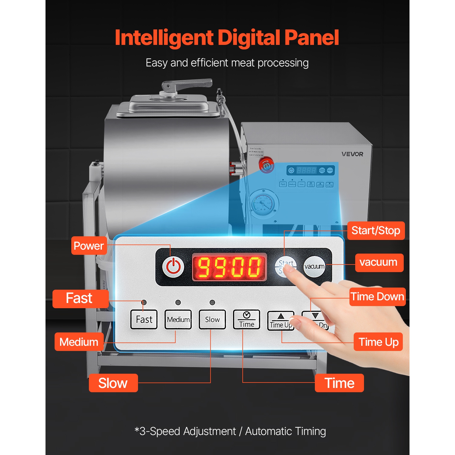 VEVOR 40L Commercial Meat Tumbler Marinator, Vacuum Tumbler Marinating Machine with Bidirectional Rotation and 3-Speed, Stainless Steel Vacuum Curing