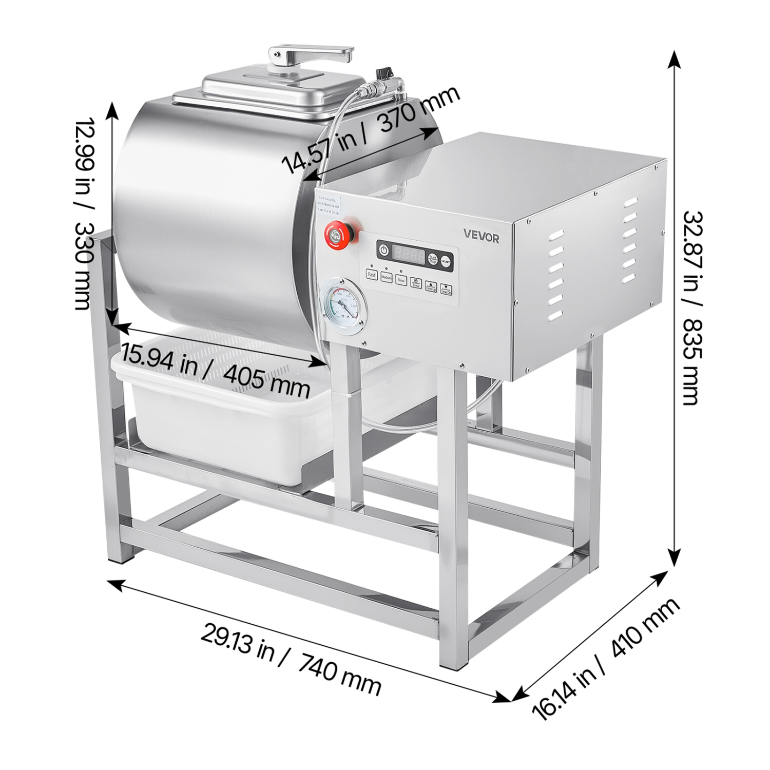 VEVOR 40L Commercial Meat Tumbler Marinator, Vacuum Tumbler Marinating Machine with Bidirectional Rotation and 3-Speed, Stainless Steel Vacuum Curing