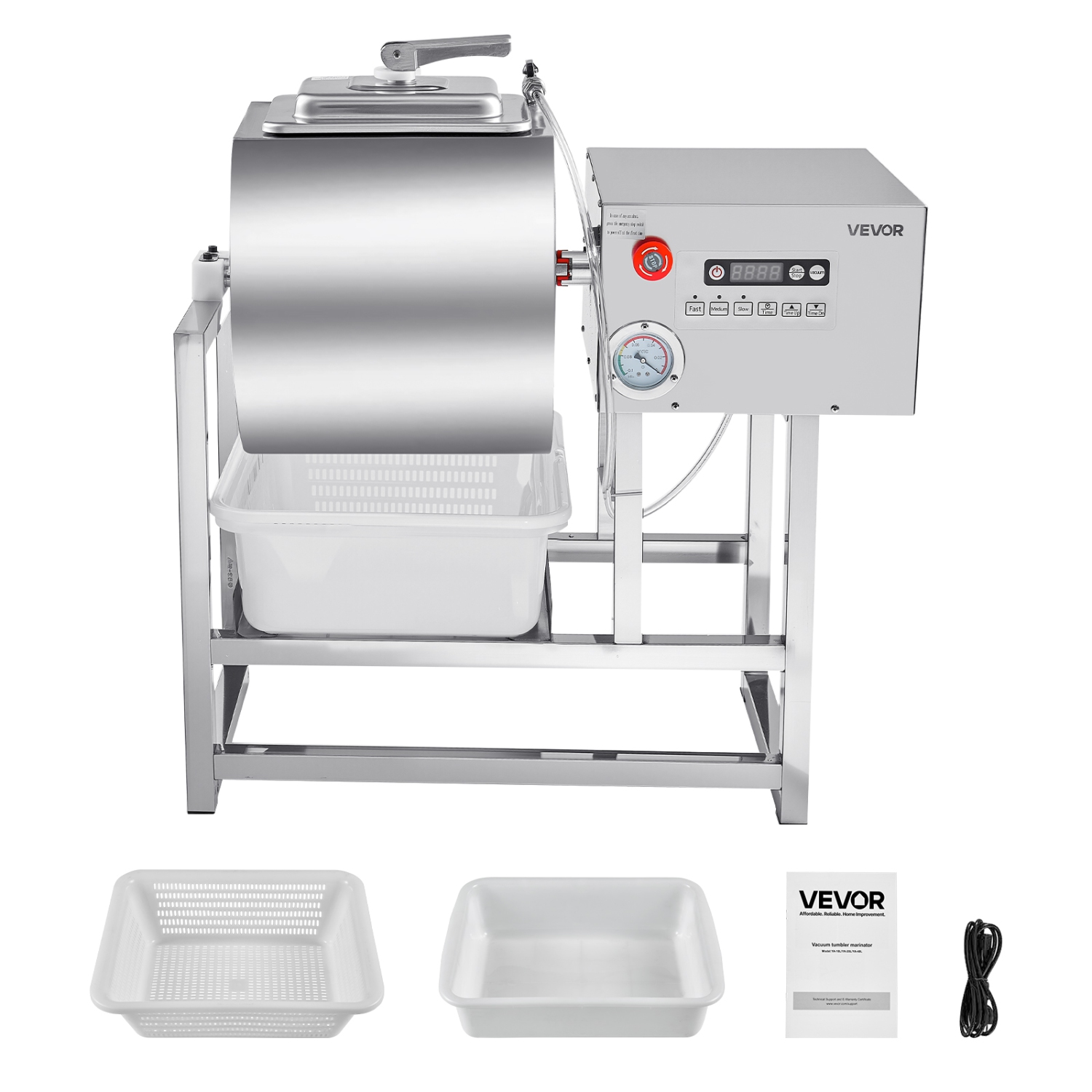 VEVOR 40L Commercial Meat Tumbler Marinator, Vacuum Tumbler Marinating Machine with Bidirectional Rotation and 3-Speed, Stainless Steel Vacuum Curing