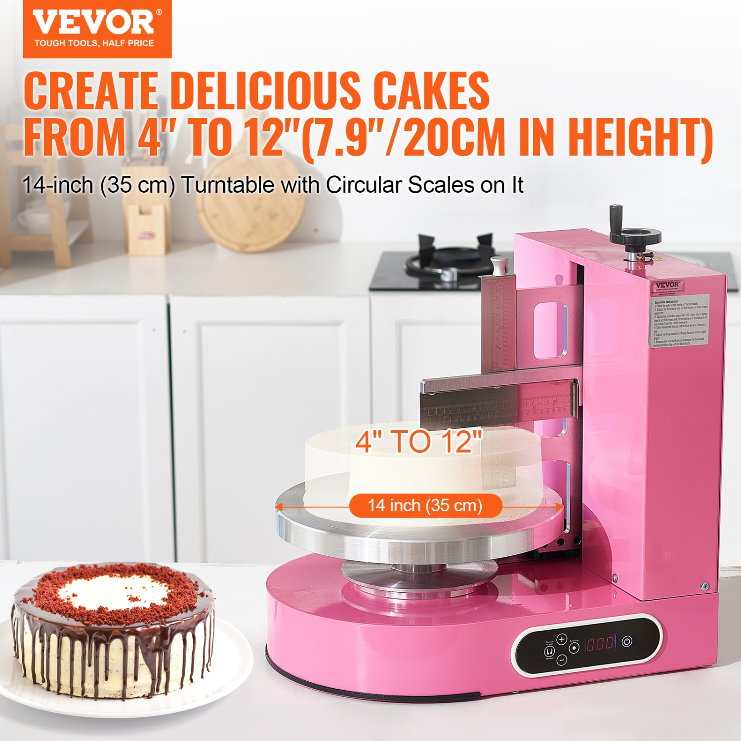 VEVOR 25-320RPM Cake Decorating Machine, Cream Spreading Coating Smearing Machine, Low Noise Cake Frosting Machine, Turntable with Adjustable