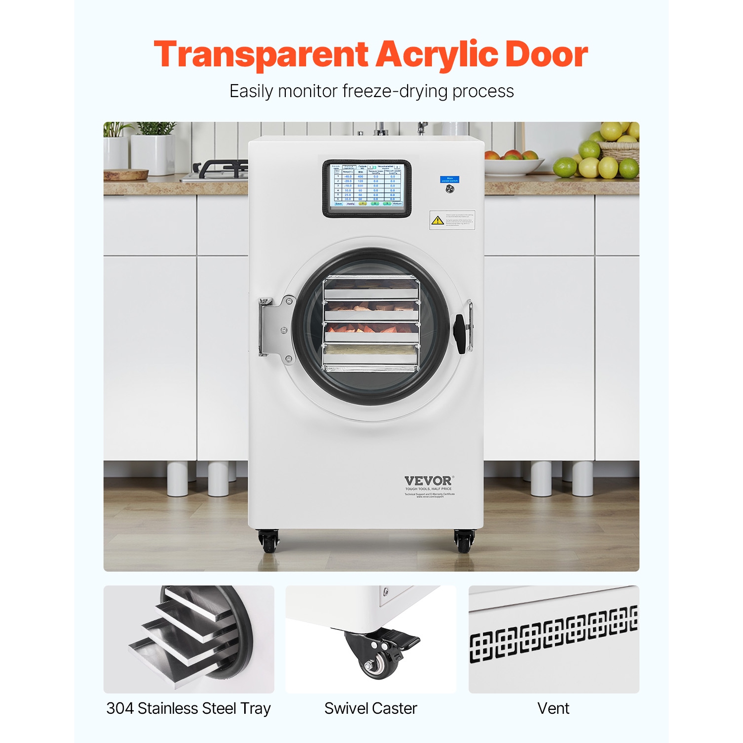 VEVOR Vacuum Freeze Dryer Machine, 8.8-13.2 LBS/Batch Food Freeze Drying Machine with 4-Layer Trays, Vacuum Pump, Adjustable Timer and Temperature