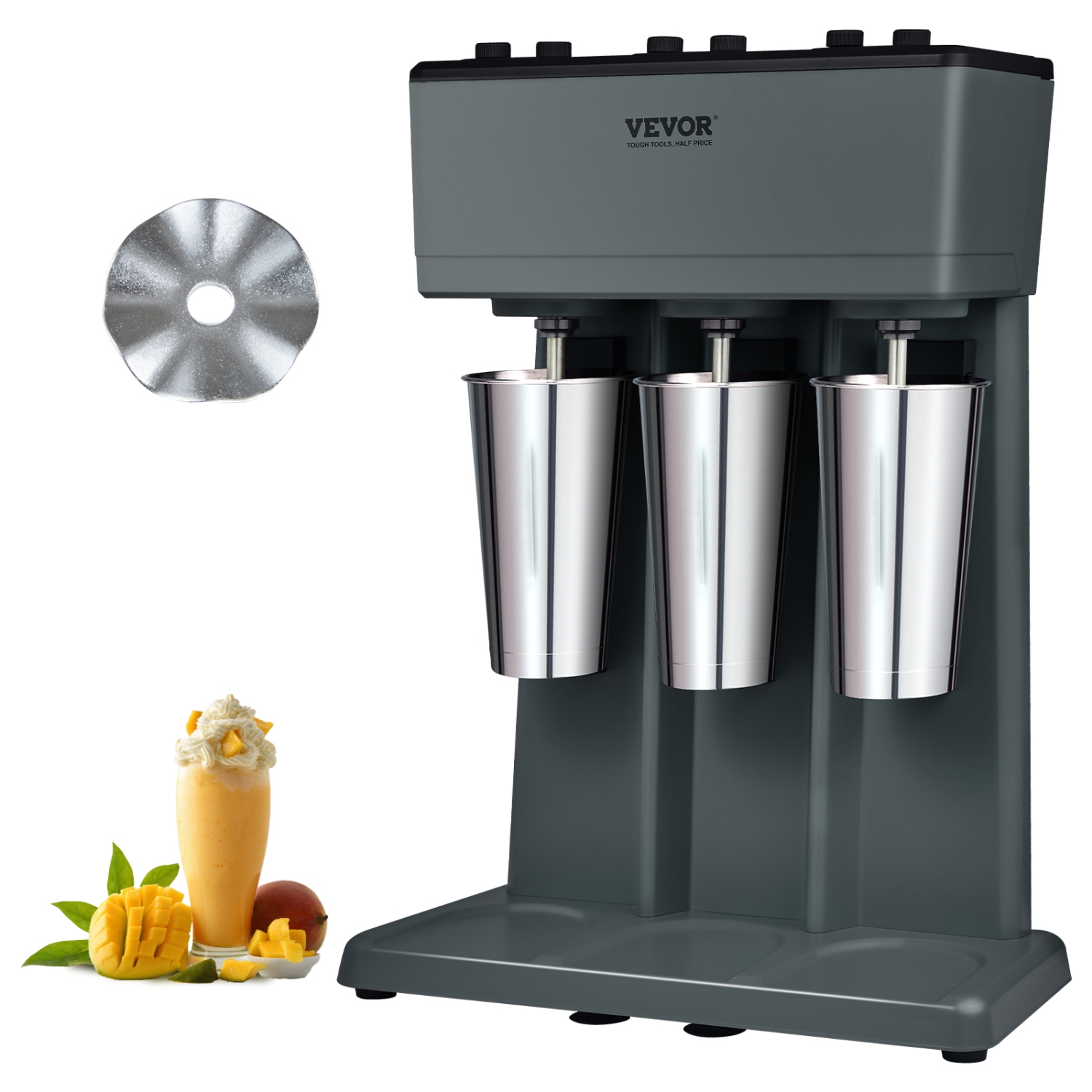 VEVOR 375W Milkshake Maker, 3 Electric Milkshake Machine, Triple Heads Drink Mixer Blender Machine, 3-Speed Milkshake Mixer with 3 x 820 ml Stainless