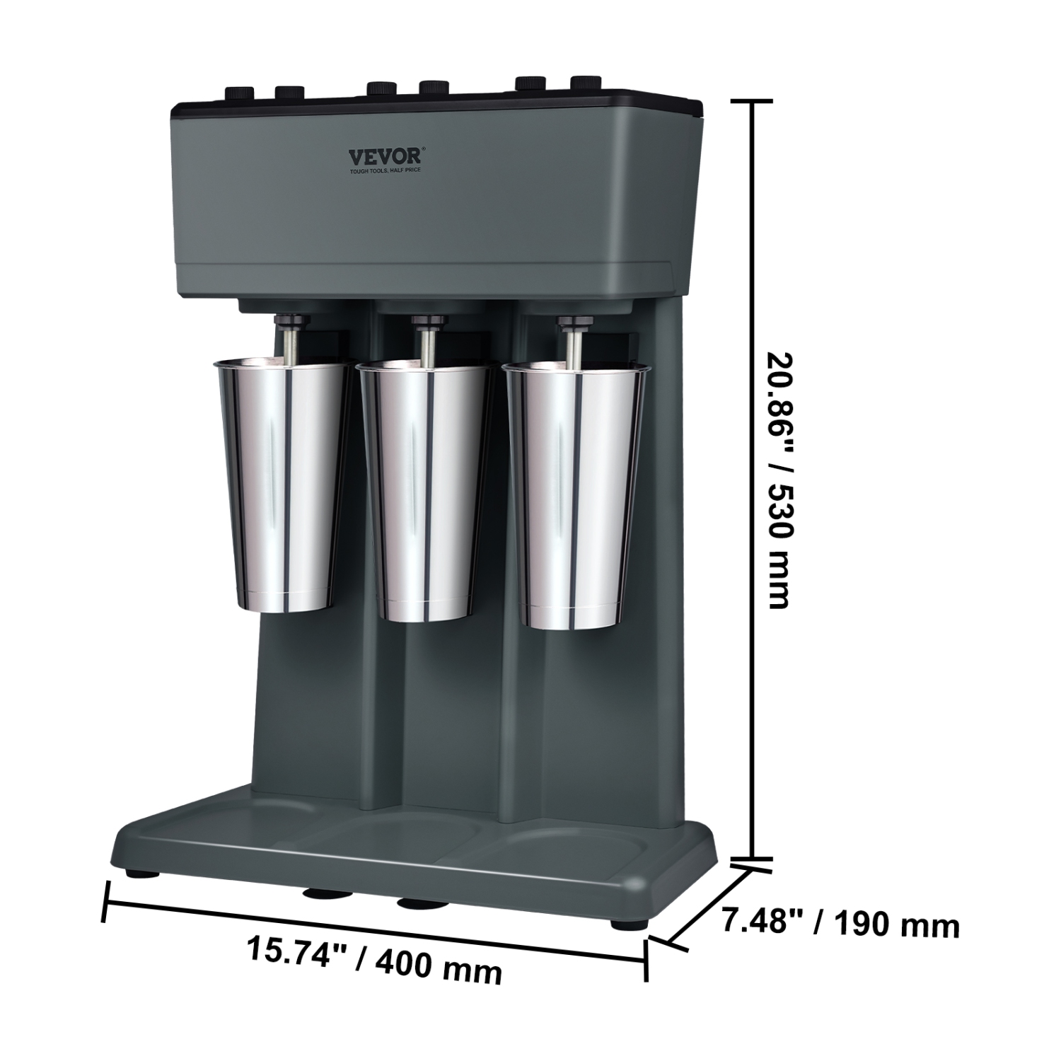 VEVOR 375W Milkshake Maker, 3 Electric Milkshake Machine, Triple Heads Drink Mixer Blender Machine, 3-Speed Milkshake Mixer with 3 x 820 ml Stainless