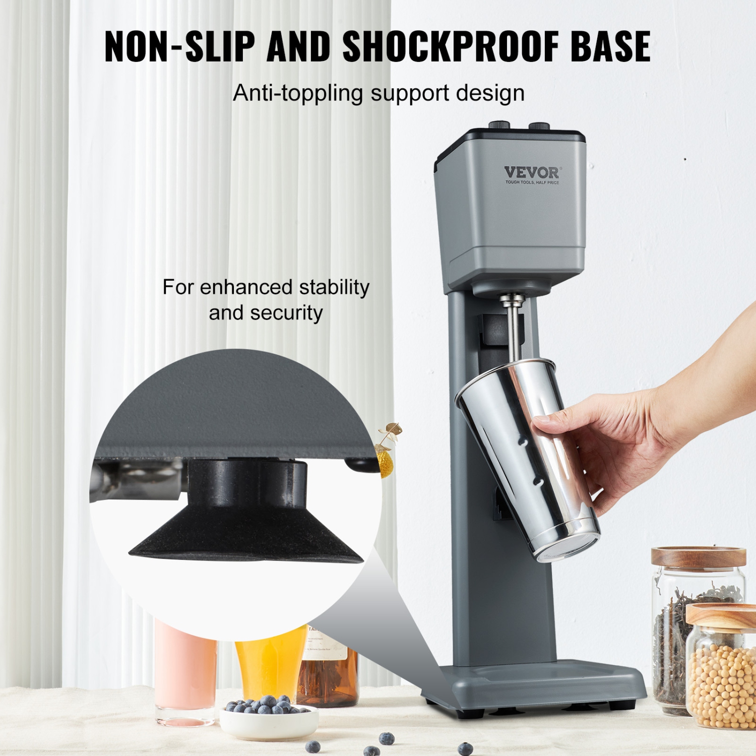 VEVOR 375W Electric Milkshake Maker, Single Head Drink Mixer Blender Machine, 3-Speed Milkshake Mixer with 820 ml Stainless Steel Cup, Milkshake