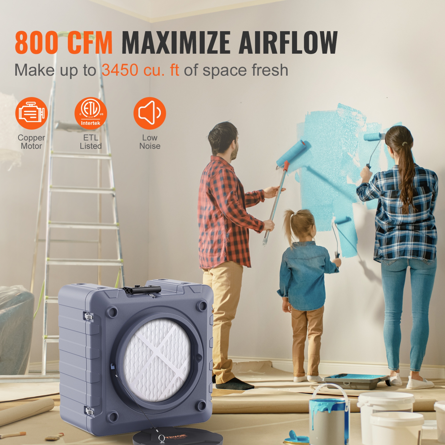 VEVOR 800 CFM Air Scrubber with 3-Stage Filtration, Stackable Negative Air Machine , Air Cleaner with MERV10, Carbon, H13 HEPA, for Home, Industrial