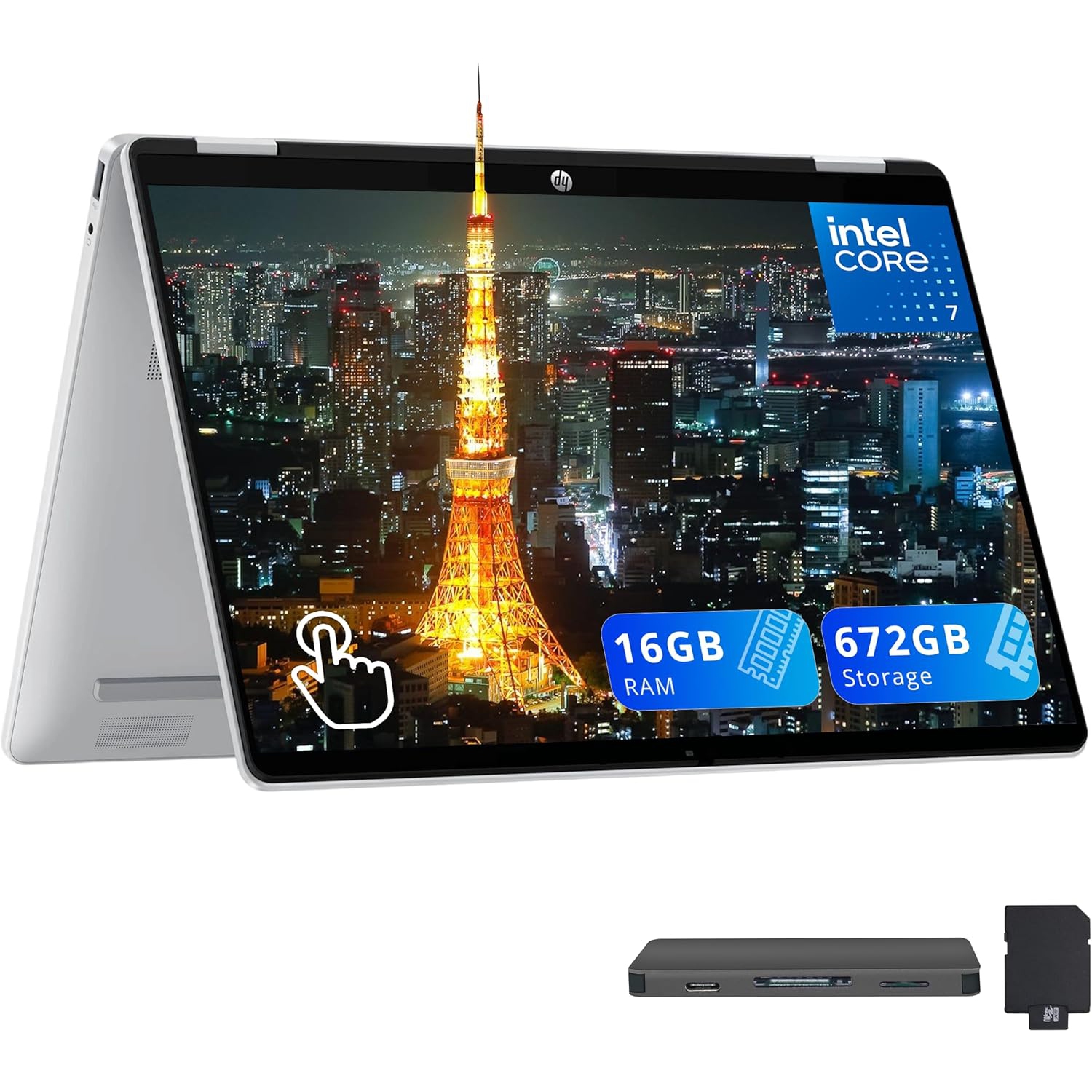 HP OmniBook 5 Flip 2-in-1 14" 2K Touchscreen Laptop, Intel 7 150U,672GB Storage(512GB SSD+160GB Docking Station Set), 16GB RAM,Intel