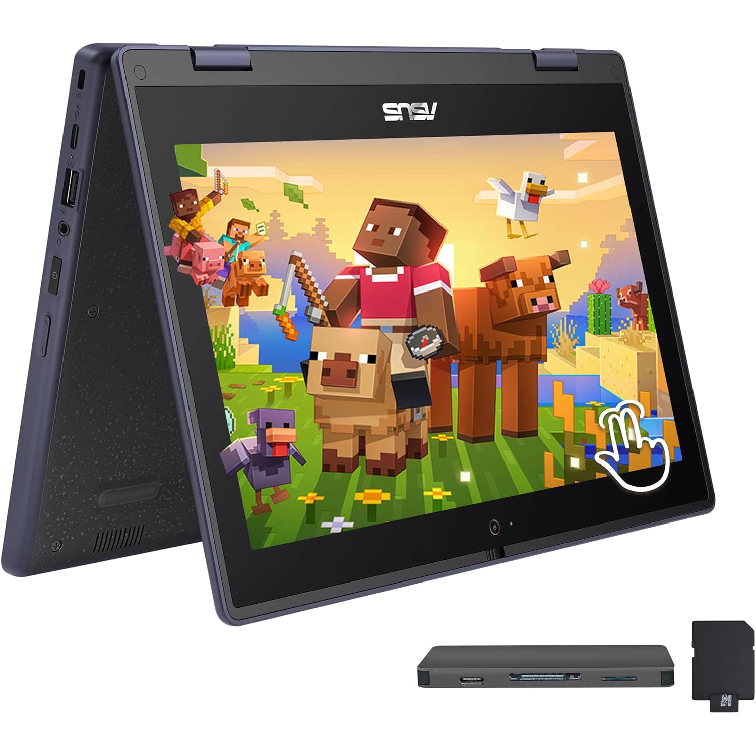 Asus 11.6" HD Touchscreen 2 in 1 Rugged ＆ Spill Resistant Notebook for Students, Intel Celeron N100,288GB Storage(128GB SSD+160GB Docking Station),4