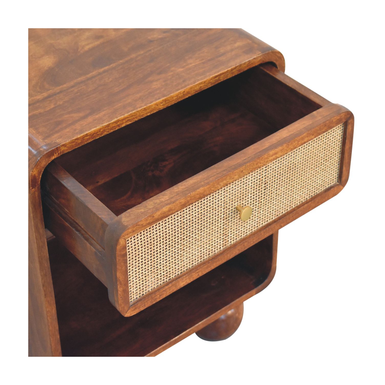 Artisan Furniture – Côté de lit tissé ouvert en bois massif marron