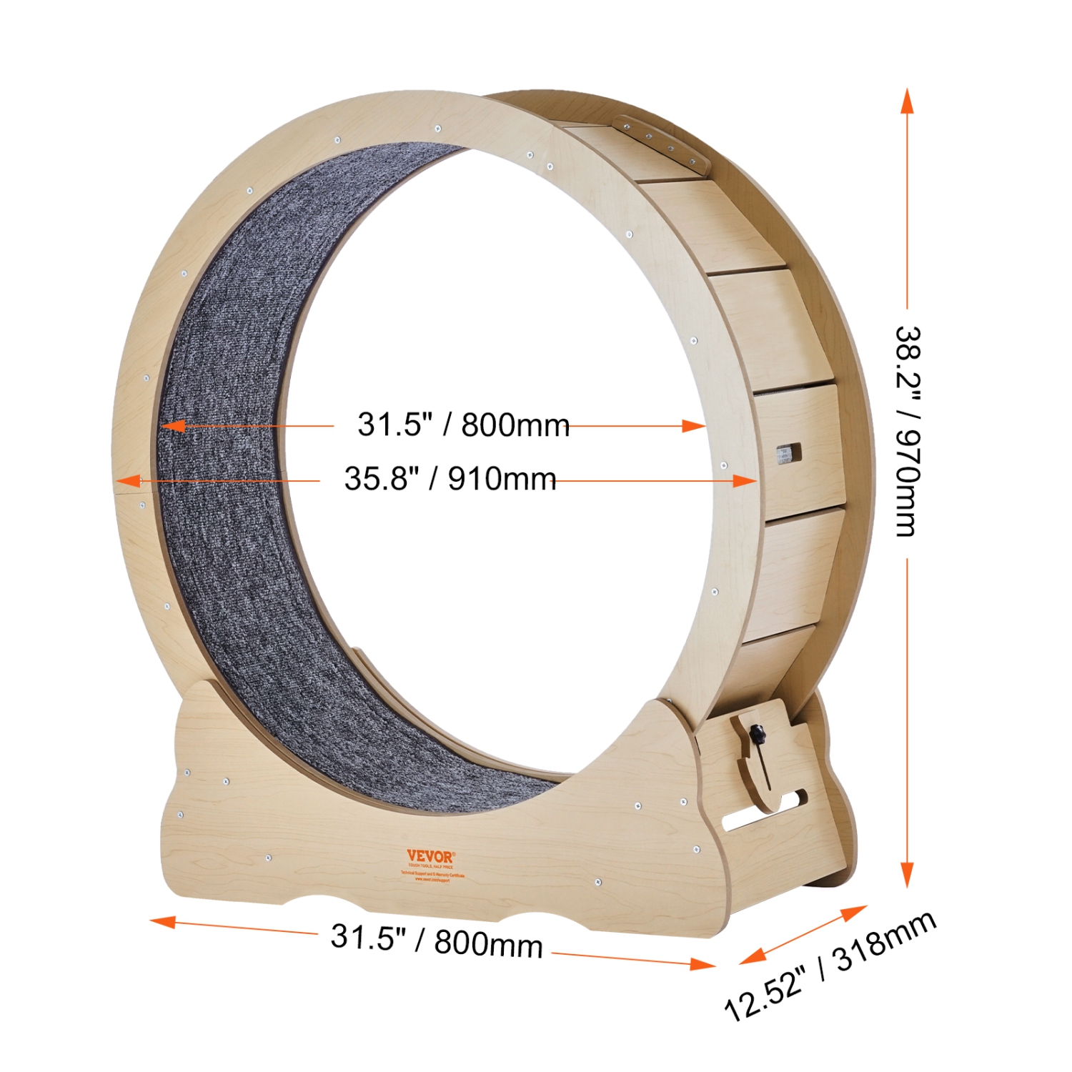 VEVOR 35.8 inch Cat Exercise Wheel, Large Cat Treadmill Wheel for Indoor Cats, with Detachable Carpet and Cat Teaser for Running/Walking/Training,