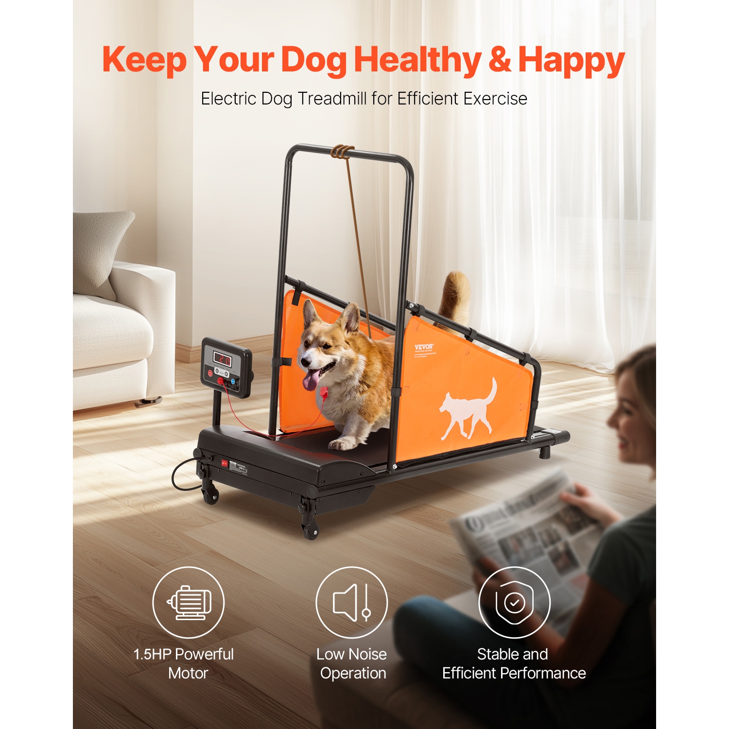 VEVOR 200 lbs Weight Capacity Dog Treadmill for Medium Dogs, Electric Dog Running Machine with 3 Adjustable Ramps, Indoor Pet Treadmill with LCD