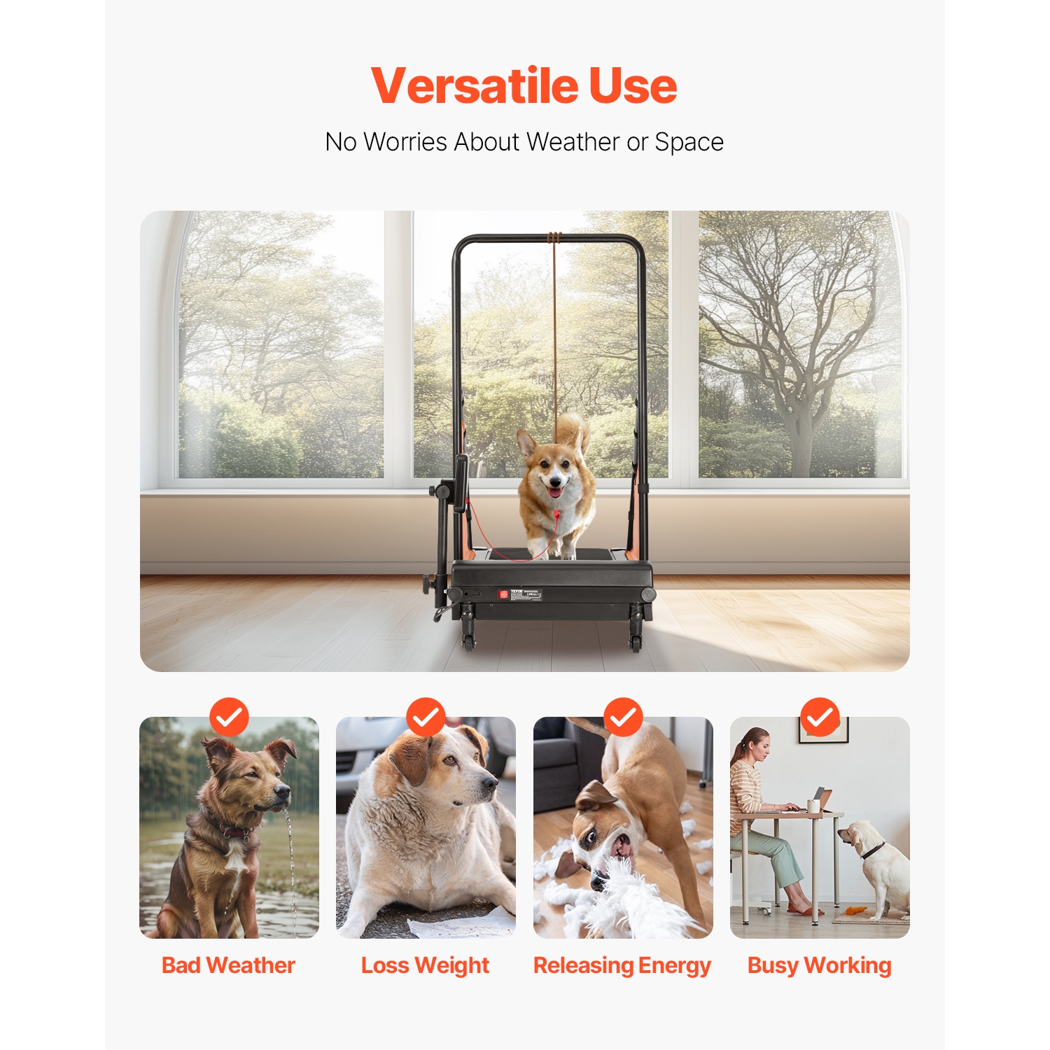 VEVOR 200 lbs Weight Capacity Dog Treadmill for Medium Dogs, Electric Dog Running Machine with 3 Adjustable Ramps, Indoor Pet Treadmill with LCD