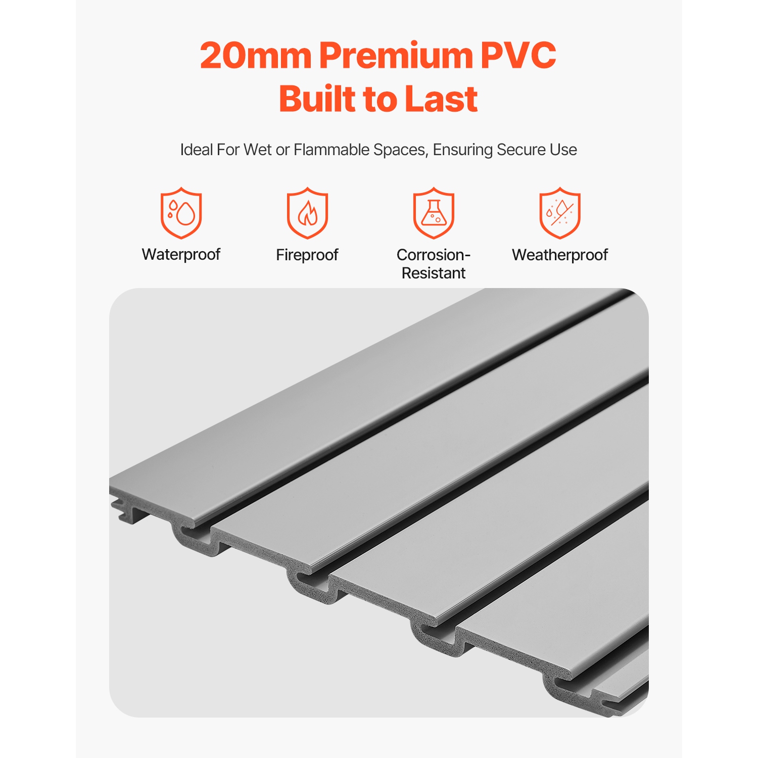 VEVOR 2 x 4 ft Slat Wall Paneling, PVC Garage Slatwall with Modular Design, Grey Slat Wall Easy-to-Install Adjustable Slatwall Panel with Coupling